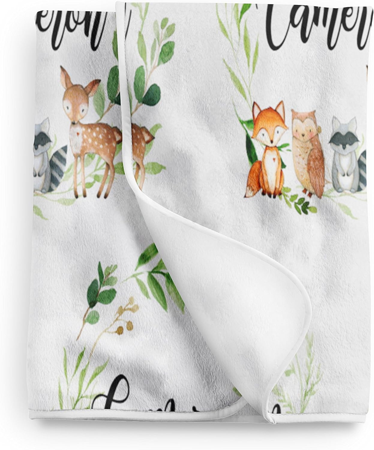 Woodland Personalized Swaddle Baby Blanket Personalized Gifts Soft Fleece Minky Newborn Gift Blanket Monogram (50x60)