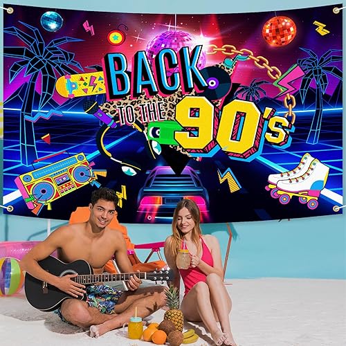 Miniatura 5 de Cartel de fondo de Back to The 90's Colorido Retro Hip Hop Cumpleaños Tema Decoración Suministros Fotografía Fondo para Hombres Mujeres