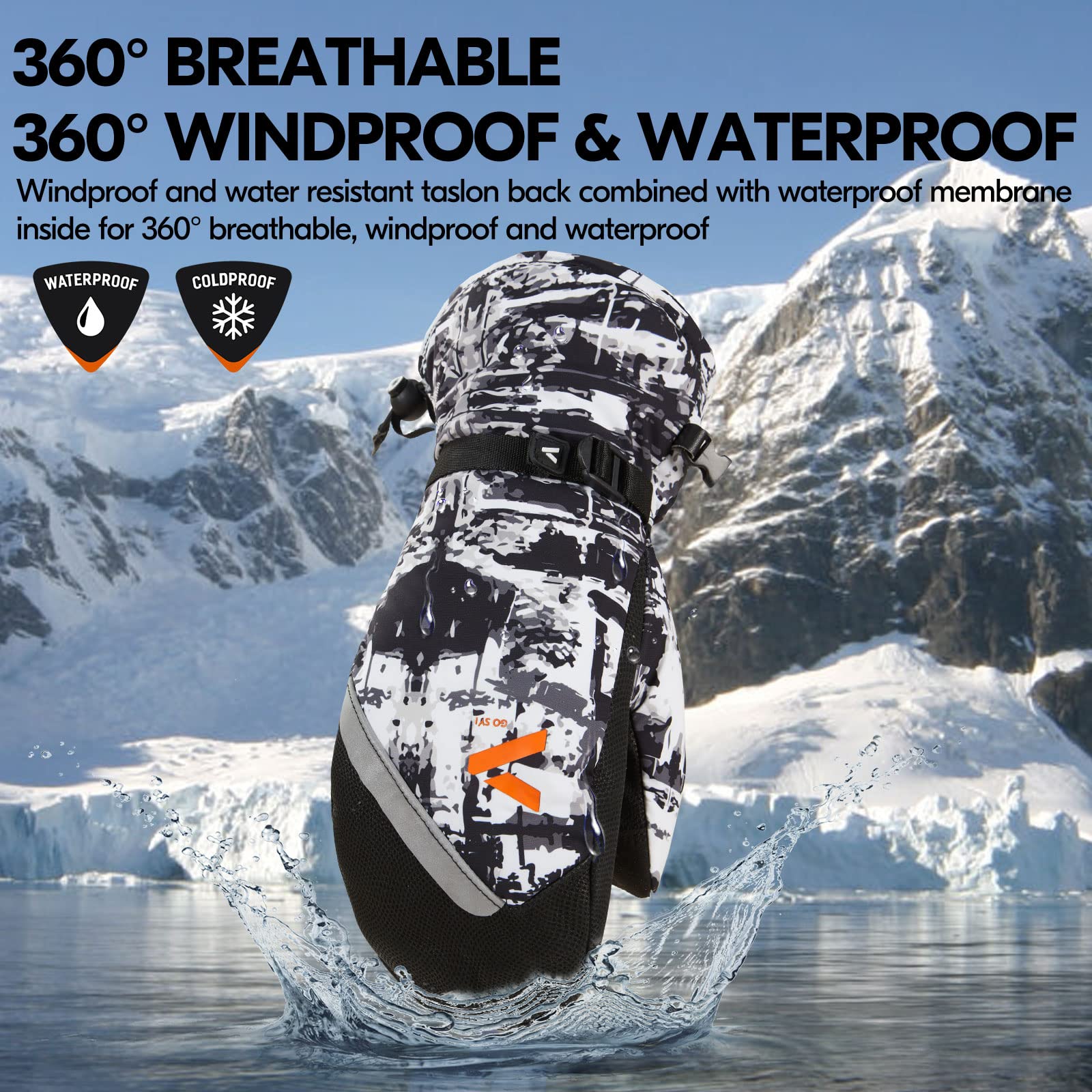 Vgo... Guanti da Sci Impermeabili, Guanti Invernali Snowboard in Pelle da Neve in Thinsulate 3M Antivento Termici