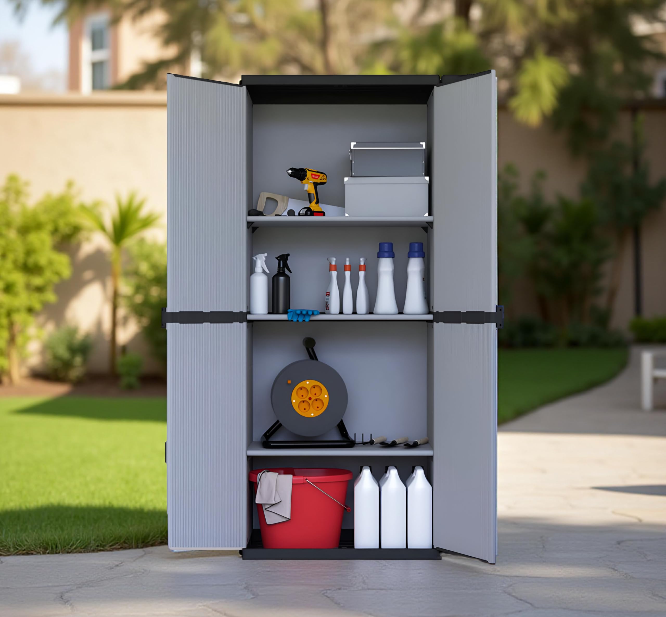 Armadio da Esterno 68x40x165h cm 2 Ante 3 Ripiani Idrorepellente Made in Italy Grigio Chiaro