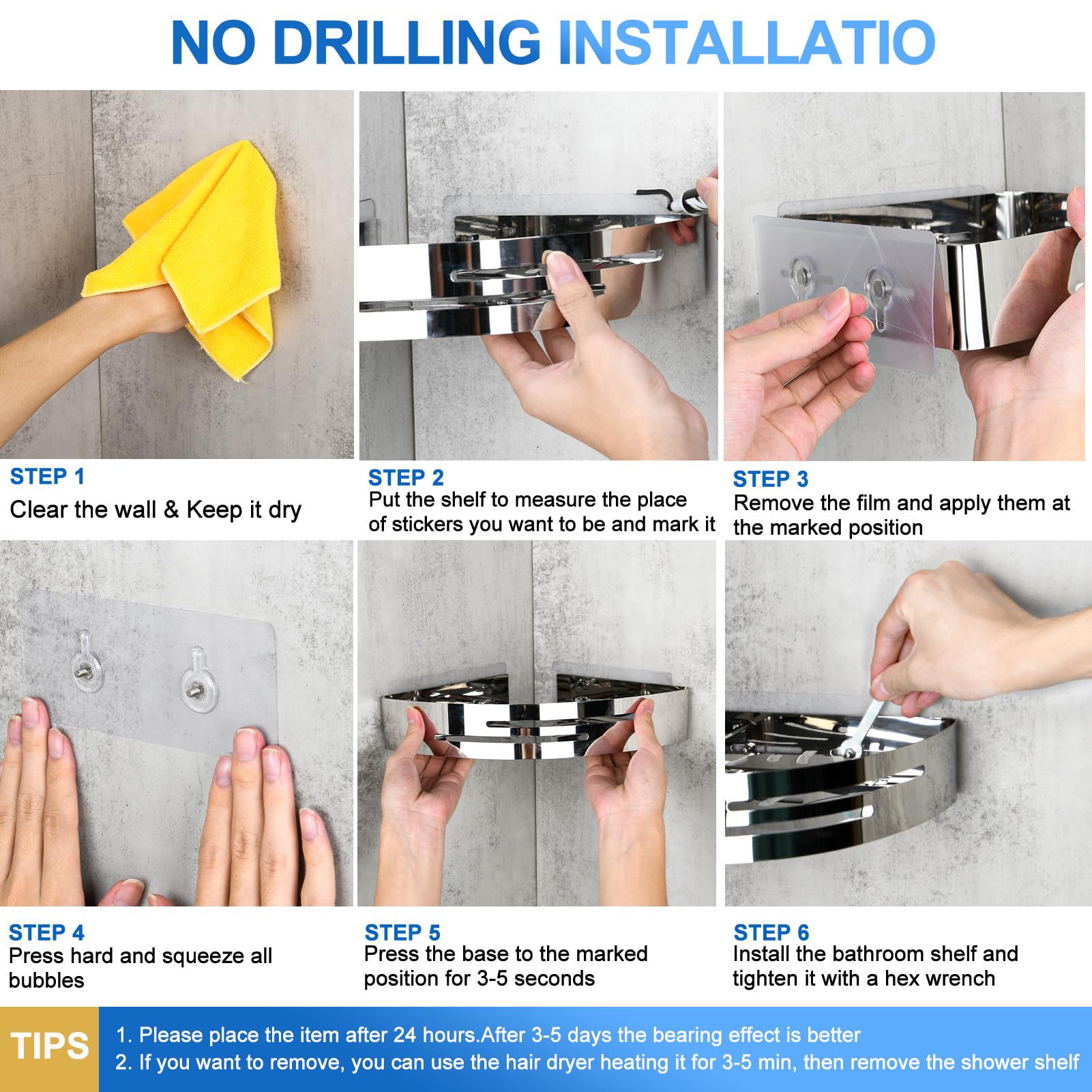 PNNP Mensola Doccia Angolare Senza Foratura 2 Pezzi, Portasapone doccia Adesiva Portaoggetti Doccia Acciaio Inox con 4 Ganci, Porta Oggetti da Bagno per Shampoo Sapone Bagnoschiuma (Argento)