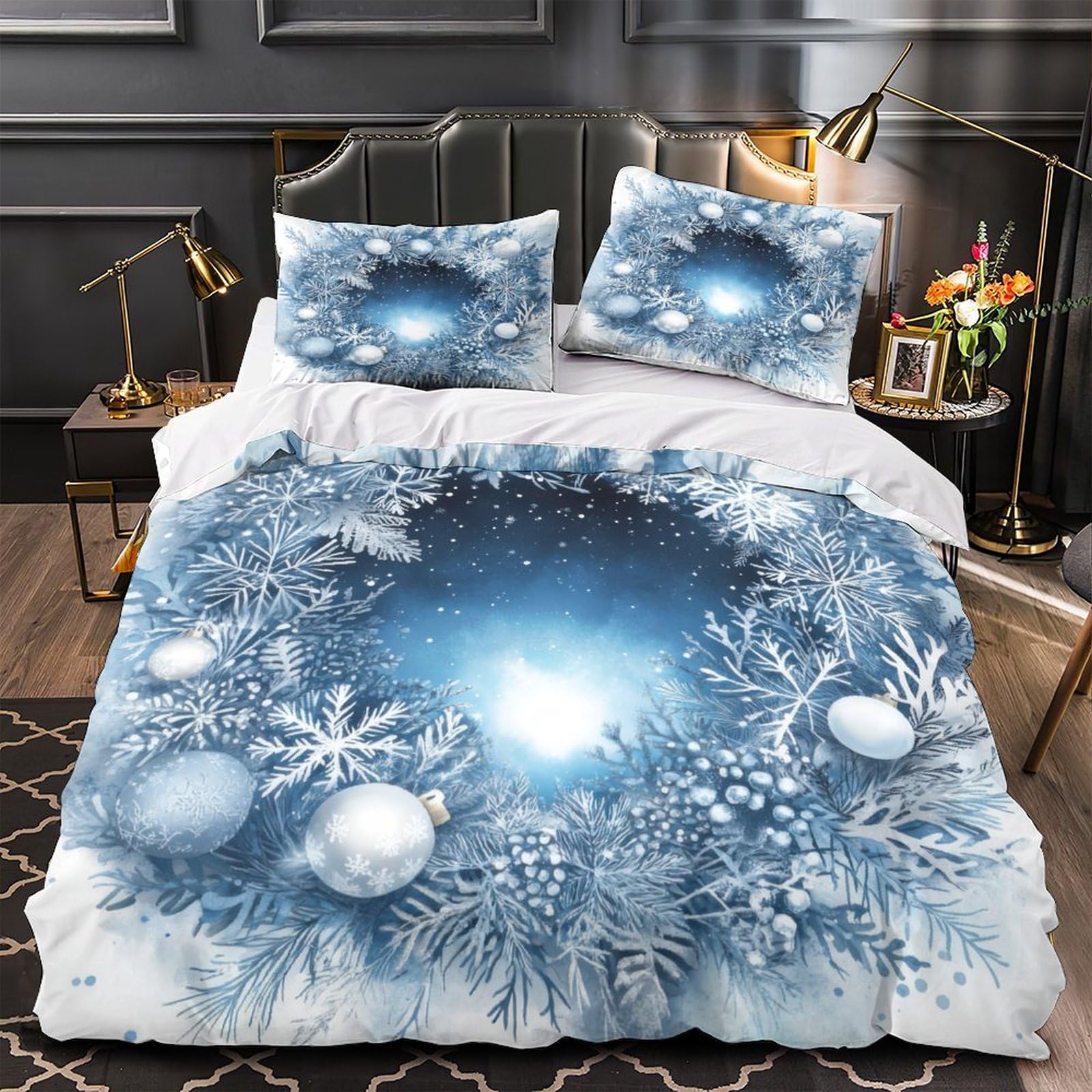 MMDASBVPE WinterWreath Duvet Cover 3D Design Printed Anti-allergic 3 Pieces Bedding Set Zipper Comforter Cover Super Soft Breathable for Teens Kids Girls Boys Women Adults Super king（260x220cm）