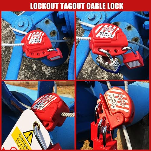 Miniatura 6 de Lockout Tagout Cable Lock - Cable de acero Loto ajustable con revestimiento de vinilo, diámetro de 14 de pulgada, 6 pies de longitud, para kit de