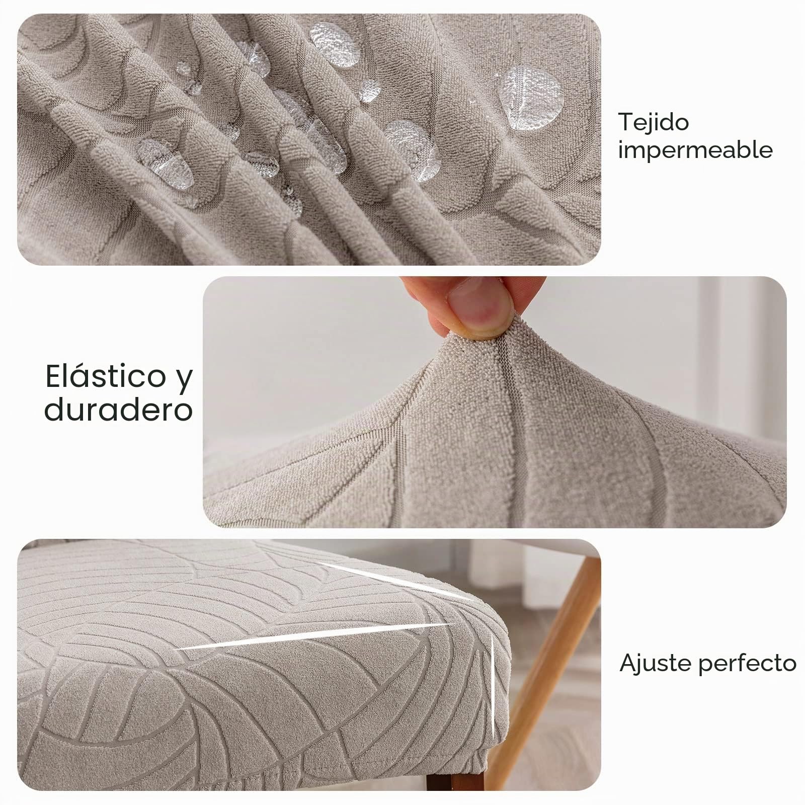 Genina Juego de 6 Fundas Impermeables para sillas de Comedor, Fundas elásticas para sillas de Comedor, Fundas extraíbles y Lavables para Cocina, Hotel, Restaurante (Hojas, Gris cálido, 6 Piezas)