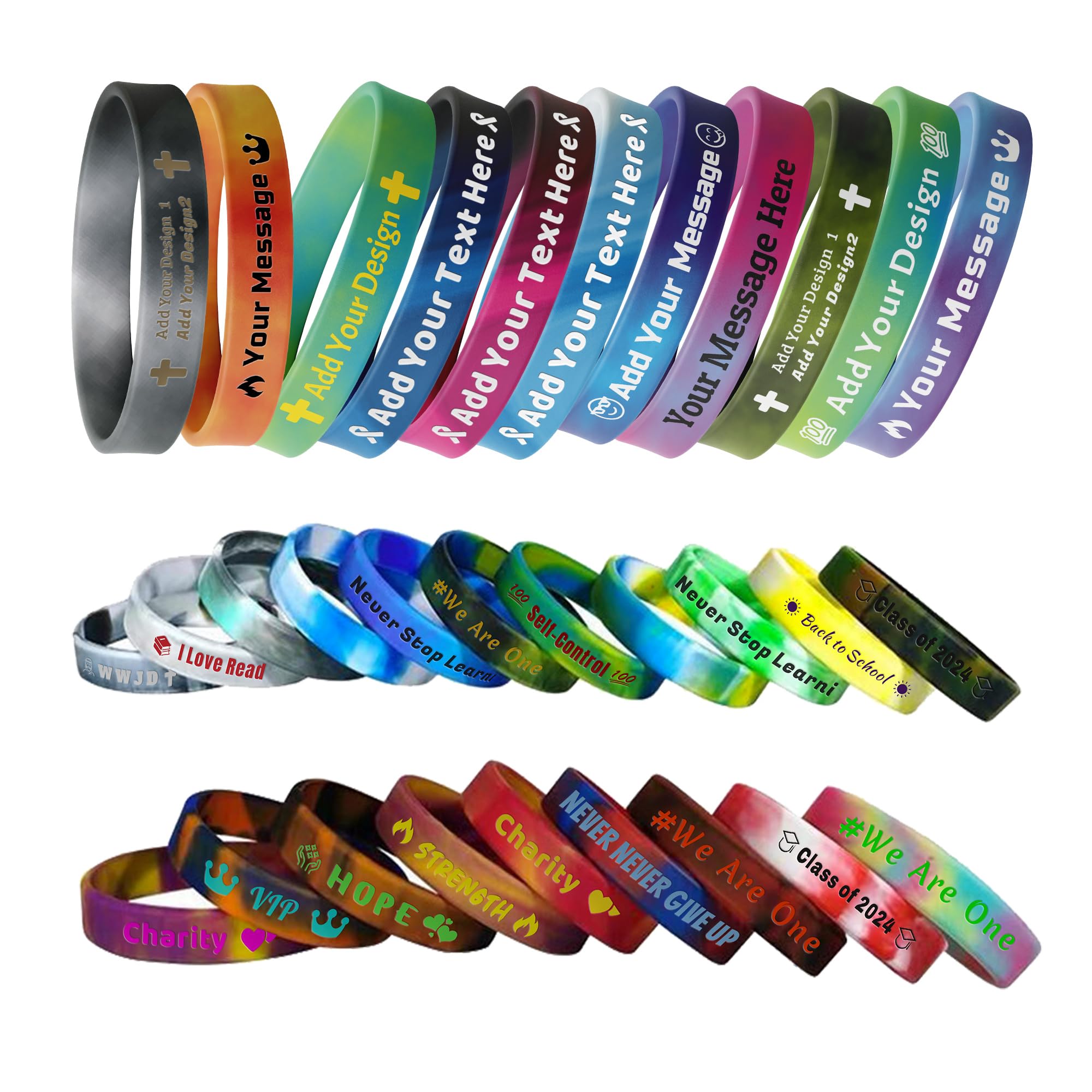 10/30/50/100 PCS Custom Silicone Wristbands for Events, Party, Awareness, Personalized Multi-color Bracelets Bulk
