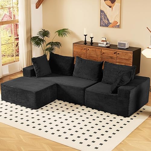 Sofá modular Cloud de 108 pulgadas, sofá en forma de L con asiento profundo, sofá modular deshuesado con reposabrazos anchos, sofá de pana de felpa