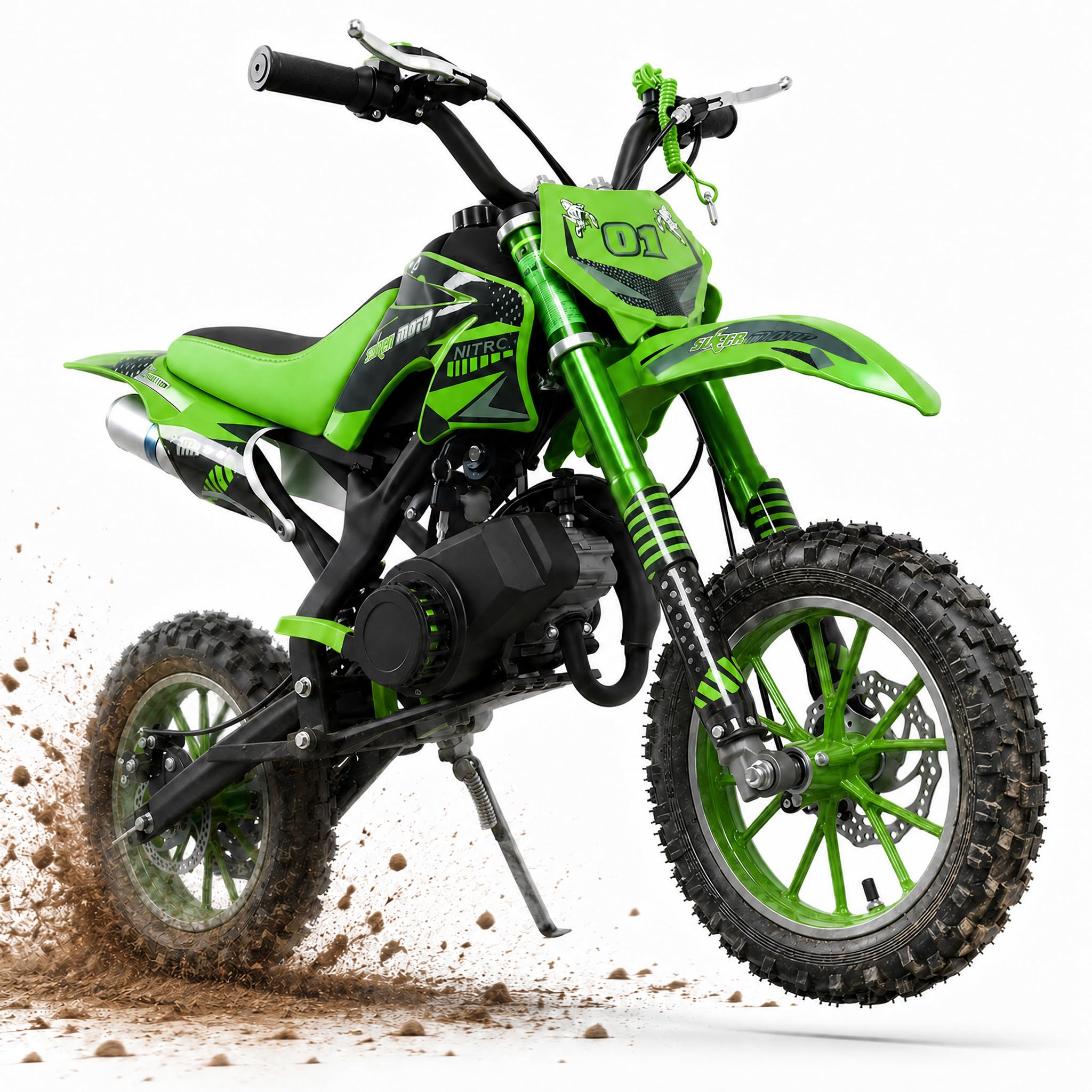 50cc Dirt Bike, 2 Stroke Gas Mini Bike with Front Rear Disc Brakes,Green