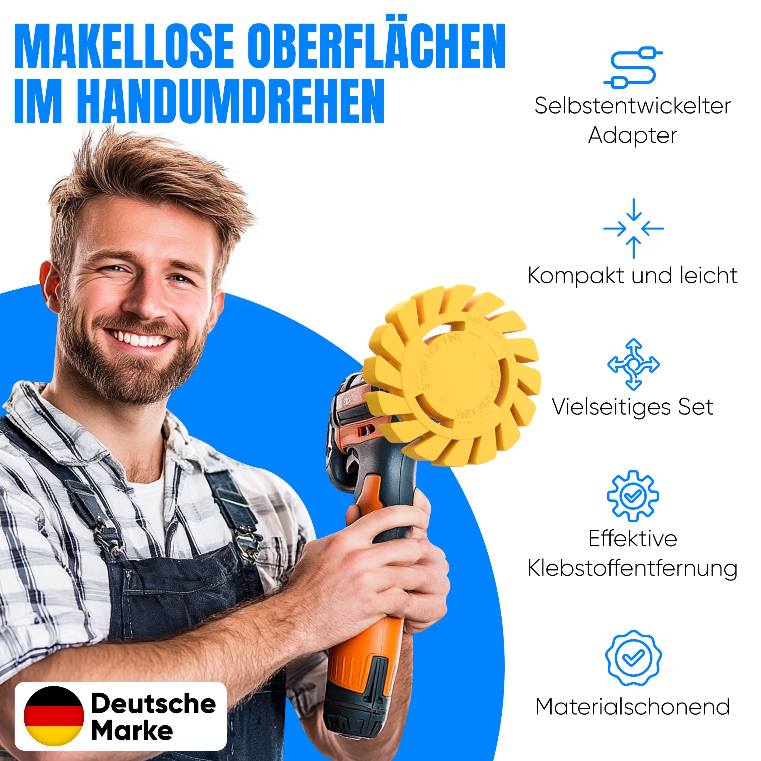 FACELIFT Folienradierer Set - ⌀ 90 mm Aufkleber Entferner + ⌀ 100 mm Lamellenradierer – Extra ProReach Adapter + Schutzring + Mikrofasertuch - Ideal um Klebereste zu entfernen