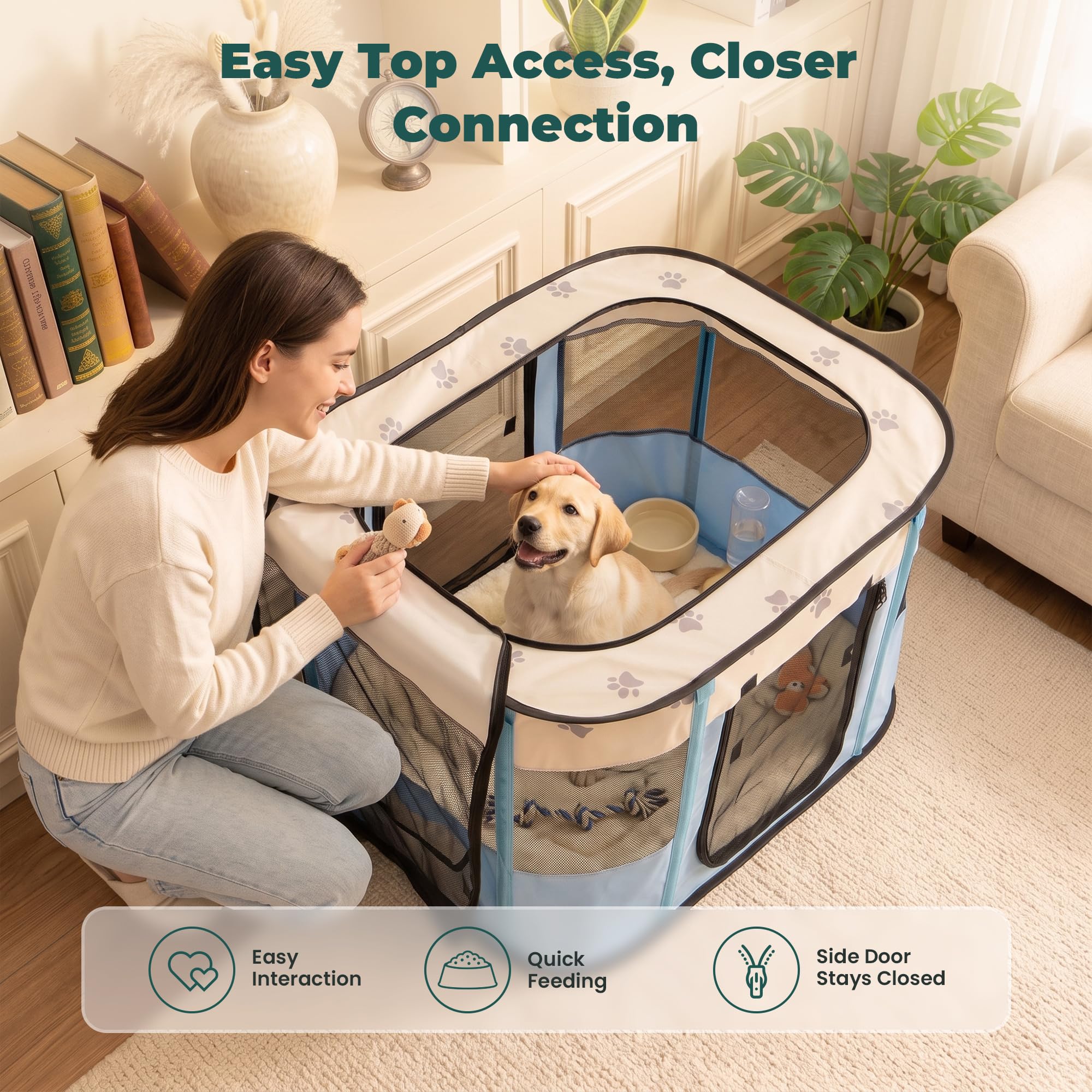 Avont Parc Portatif pour Chien Chat et Chiot Lapin Cage Enclos Pliable à Animal de Compagnie en Tissu Oxford Souple à la Maison et à Plein Air -Bleu(L)