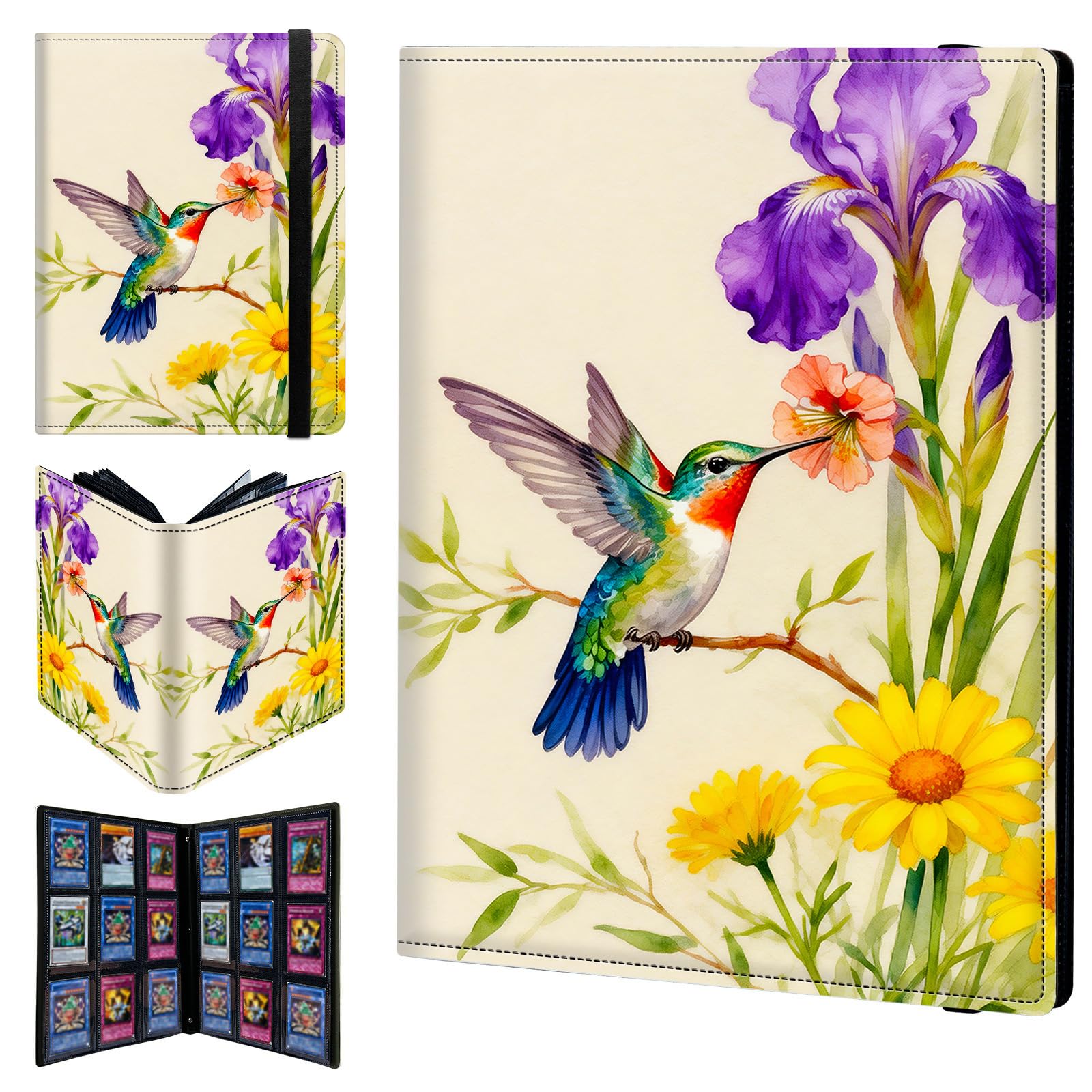 9 Pocket Trading Card Binder 720 Side Loading Pocket Album with Watercolor Flowers Hummingbirds Pattern Design Card Binder for Sports Cards & Game Cards — image 1