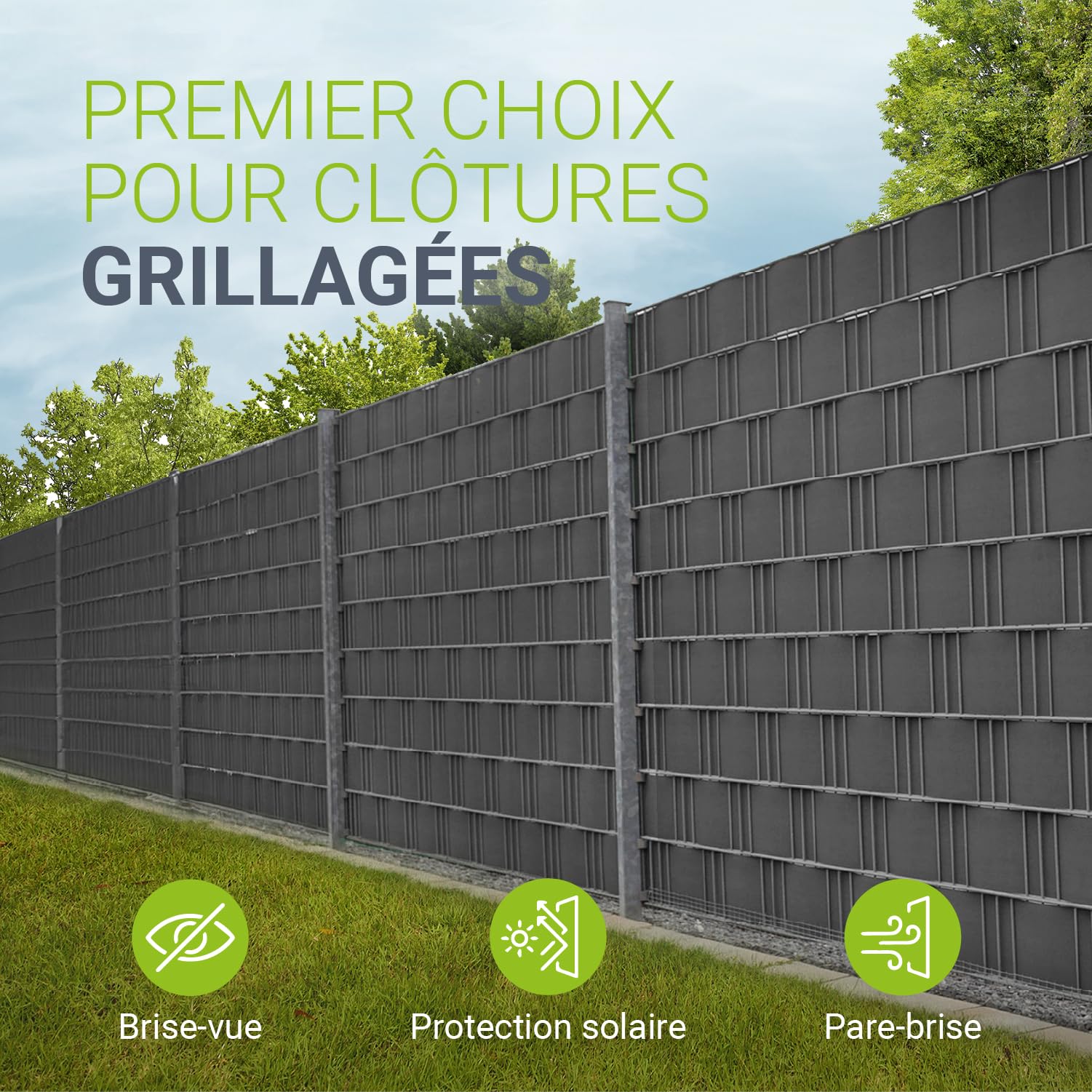 Juskys Rouleaux brise-vue en PVC pour clôtures à barreaux doubles - 2 rouleaux de 35 m, 60 clips de fixation - film anti-regards pour clôture protection visuelle protection contre le vent - anthracite