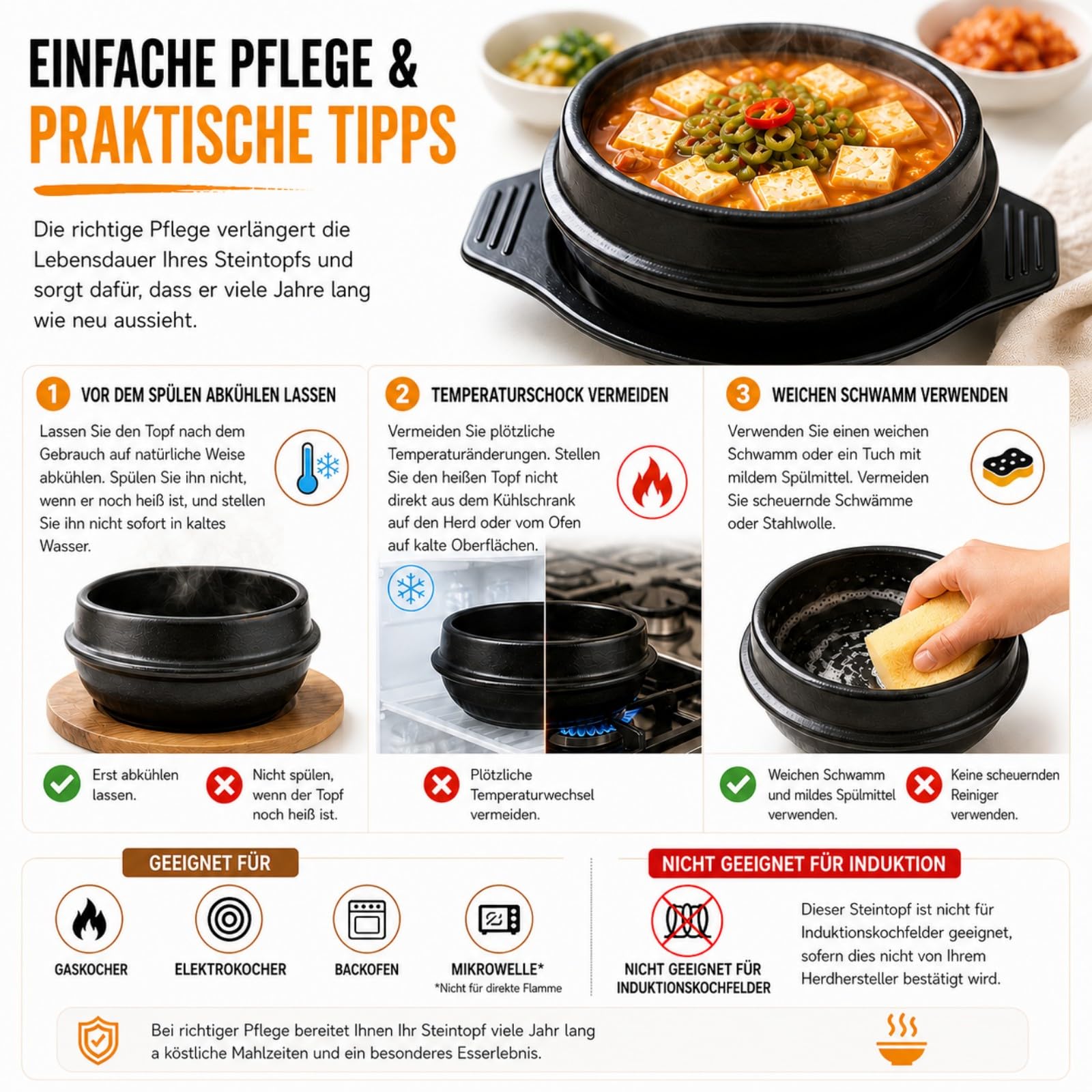 XICHENGSHIDAI Dolsot Bibimbap Steingut Schüssel, koreanischer Kochsuppe Keramiktopf, Donabe Topf für Ttukbaegi und koreanischen Eintopf mit Tablett 1500ml