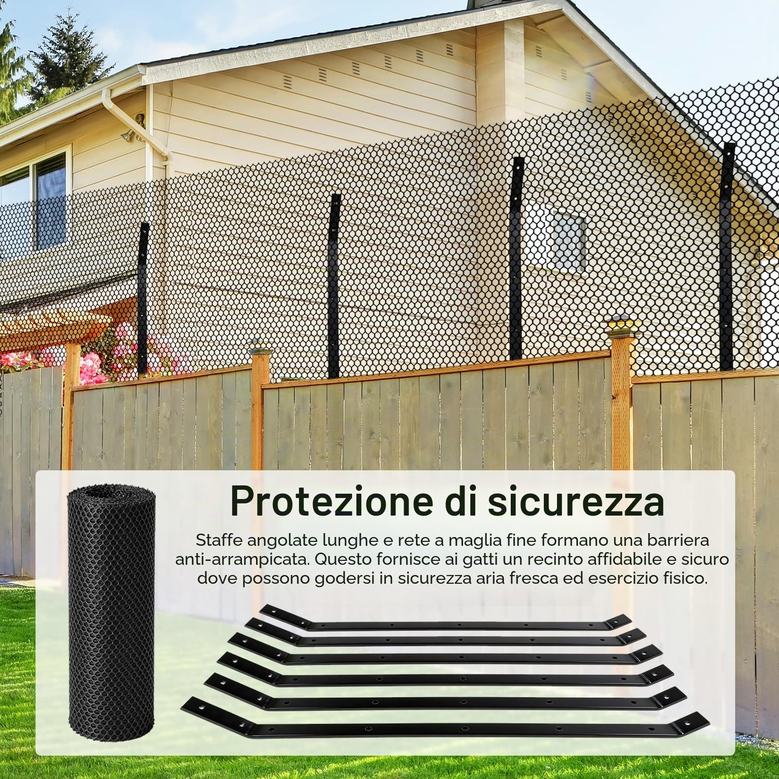 Barriera Anti-arrampicata di Gatto, Rete di Recinzione per Esterni Gatti da 10 m, Recinzioni Reti da Giardino Resistente alle Intemperie, Recinzione a Rete Tagliabile con Staffe da Parete Antiruggine