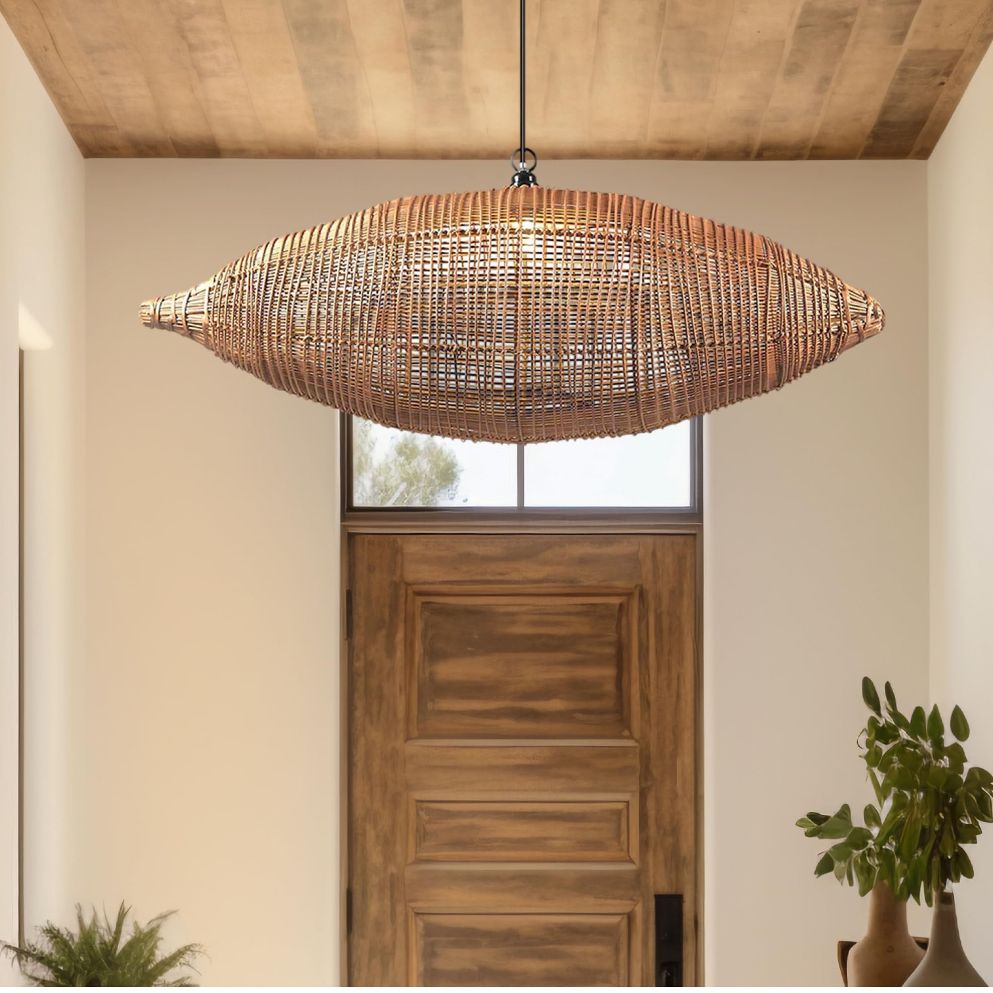 Habere India-All the Cultures Fabricating India Bamboo Lampshade | Cane Lamps | Wicker Lamps | Cafe Lights | Rattan Ceiling Lamps | Hanging Lampshade | Rattan Lamp Light (Large: L94 x W40 x H40 CM)-image-36