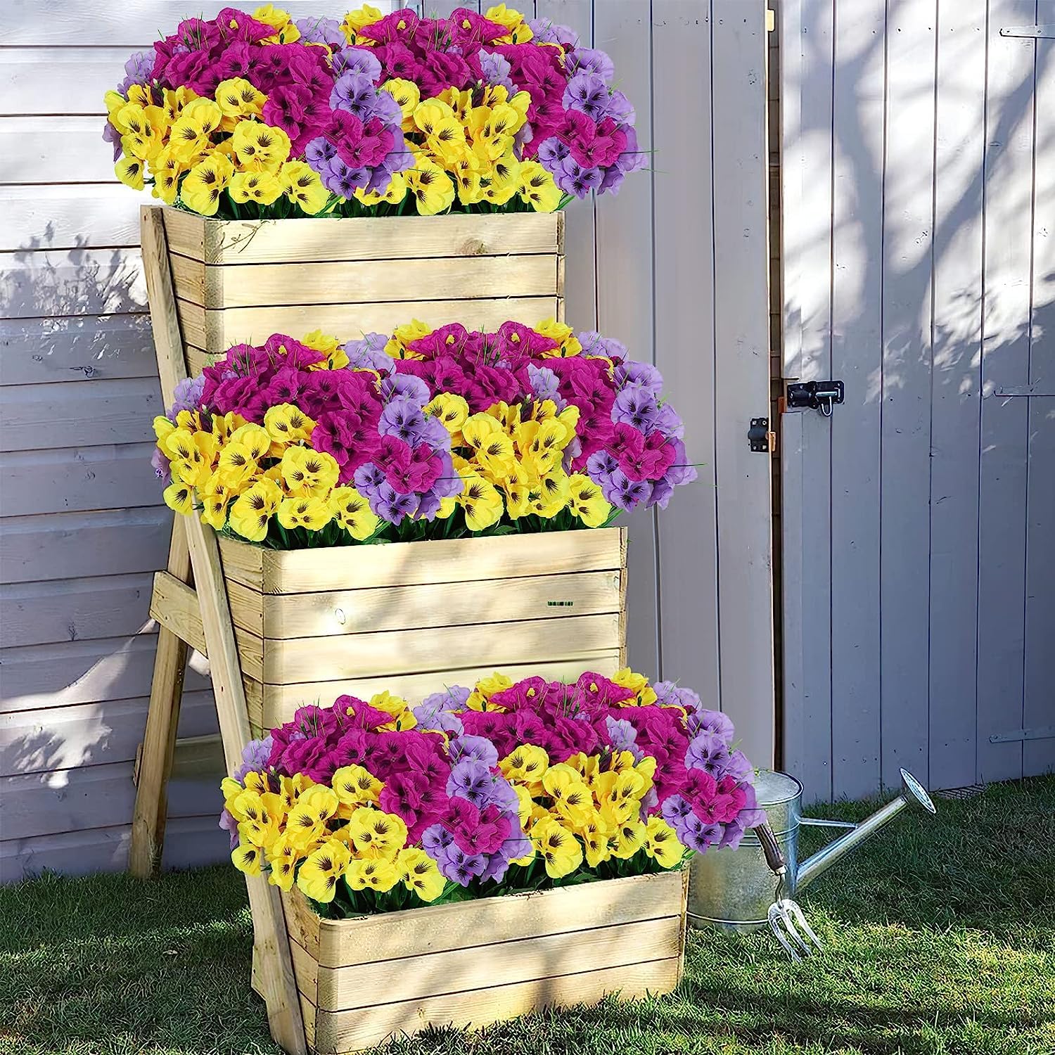 Weldomcor 9 Bundles Artificial Pansy Flowers Outdoor UV Resistant Fake Flowers Summer Decoration Floral DIY Tables Party Home Greenery Shrubs Plants Home Garden Decor - Image 2