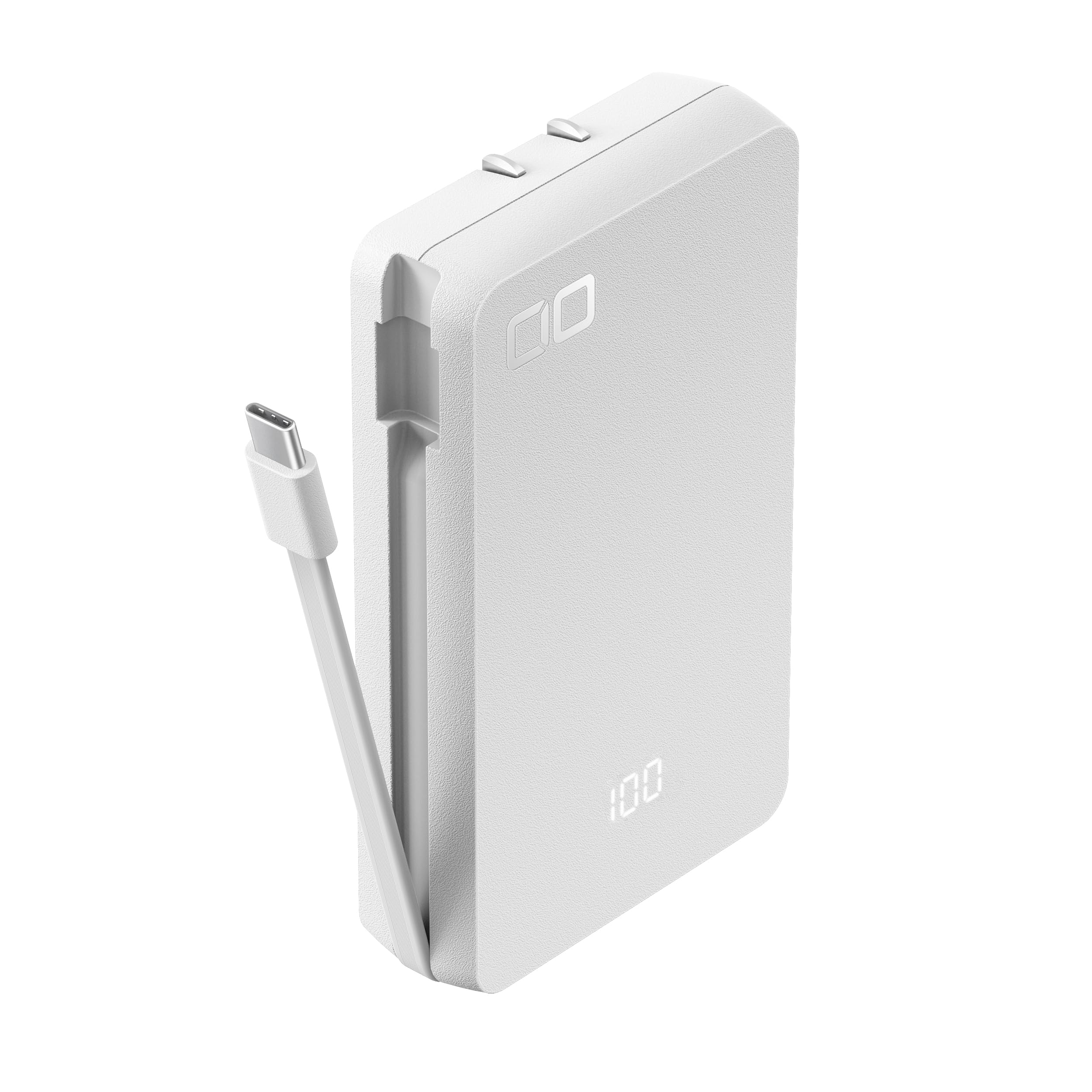 CIO SMARTCOBY Ex03 SLIM PLUG＆CABLE コンセント一体型モバイルバッテリー 8000mAh (ホワイト) | ACプラグ内蔵, USB-Cケーブル内蔵, MacBook対応, ノートPC対応, これ一台で3役