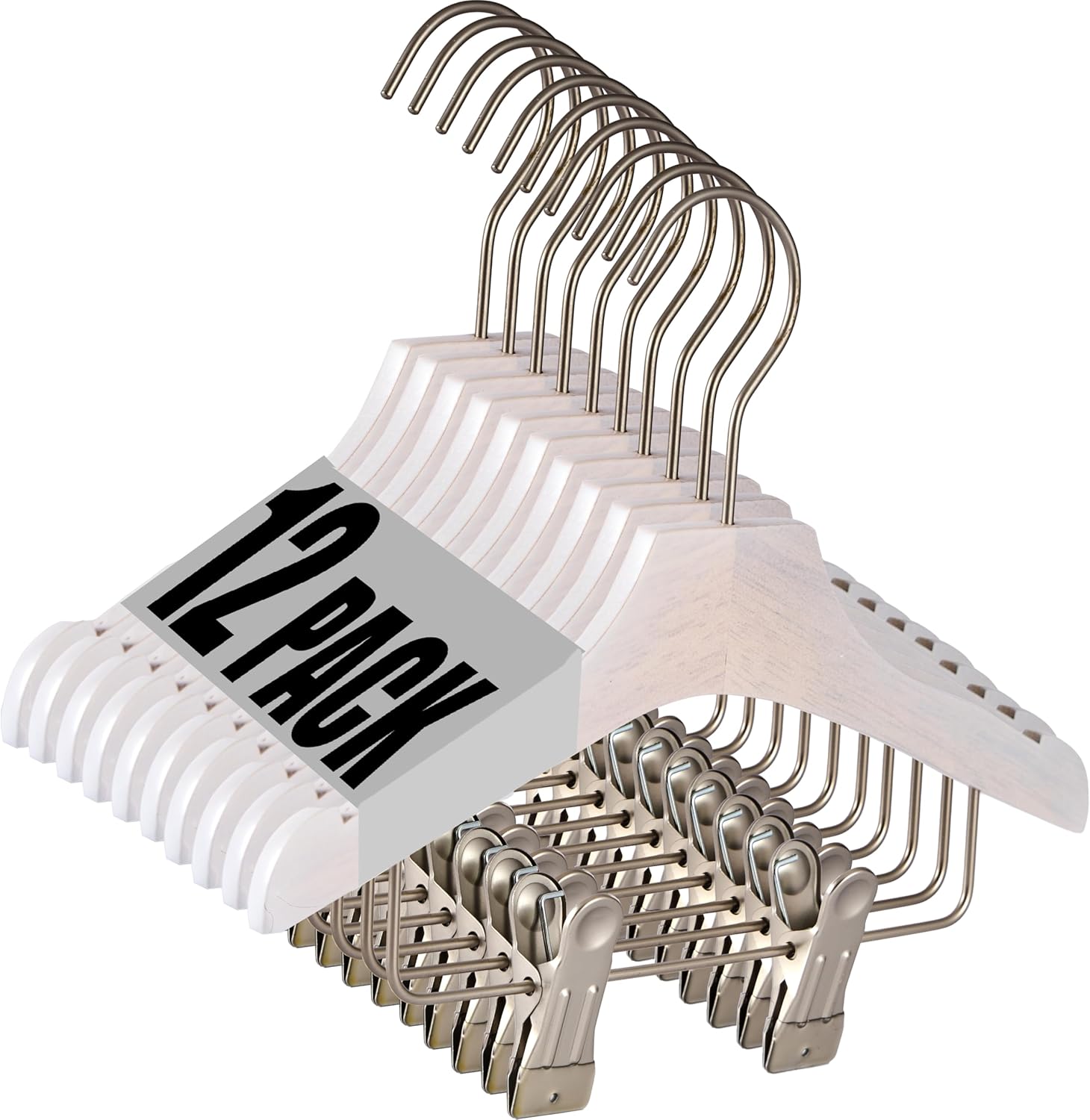 White 9.8" Ultra-Thin Wooden Children Closet Clothes Clips Hangers 12PCS Wood Baby Kids Coat Hangers for Infant Toddler Newborn Jumpsuit Pants Skirts Jeans Space Saving Heavy Duty Durable