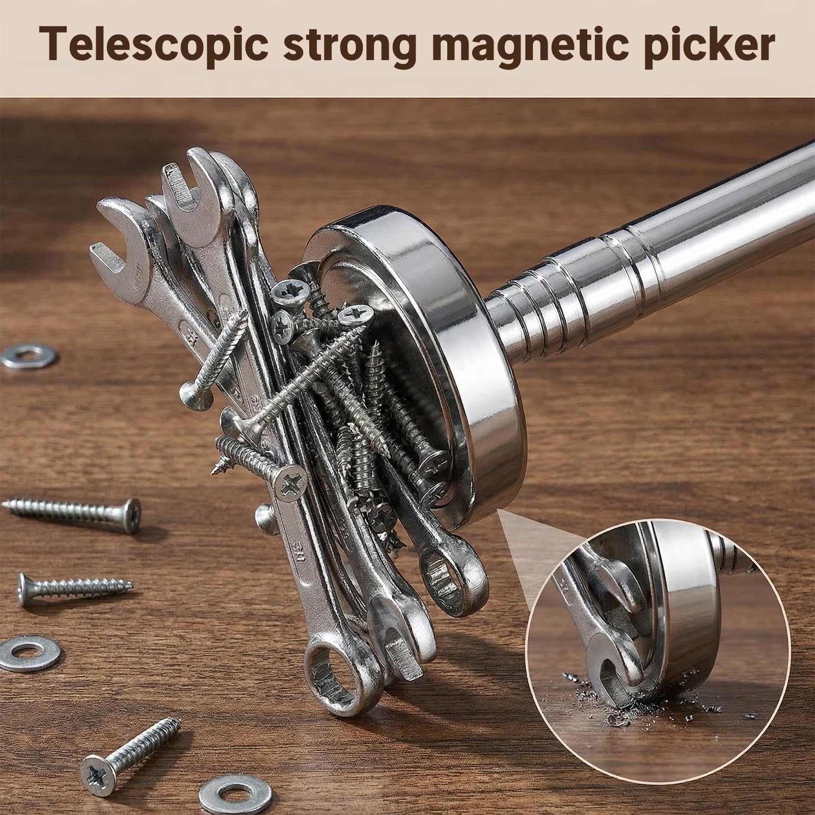 Herramienta de recogida magnética telescópica, alcance ajustable de 22 cm a 103,5 cm, carga máxima de 15,8 kg, ideal para recoger clavos, tornillos, tuercas y objetos metálicos pequeños