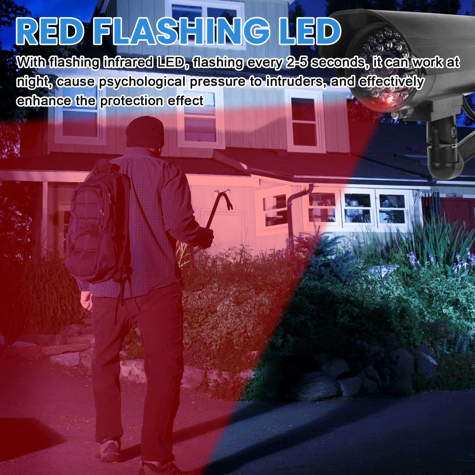 Sporgo Cámara falsa de vigilancia 3 piezas: Cámara de vigilancia falsa exterior con luz LED roja intermitente, cámara falsa de vigilancia falsa para interior y exterior (Negro)