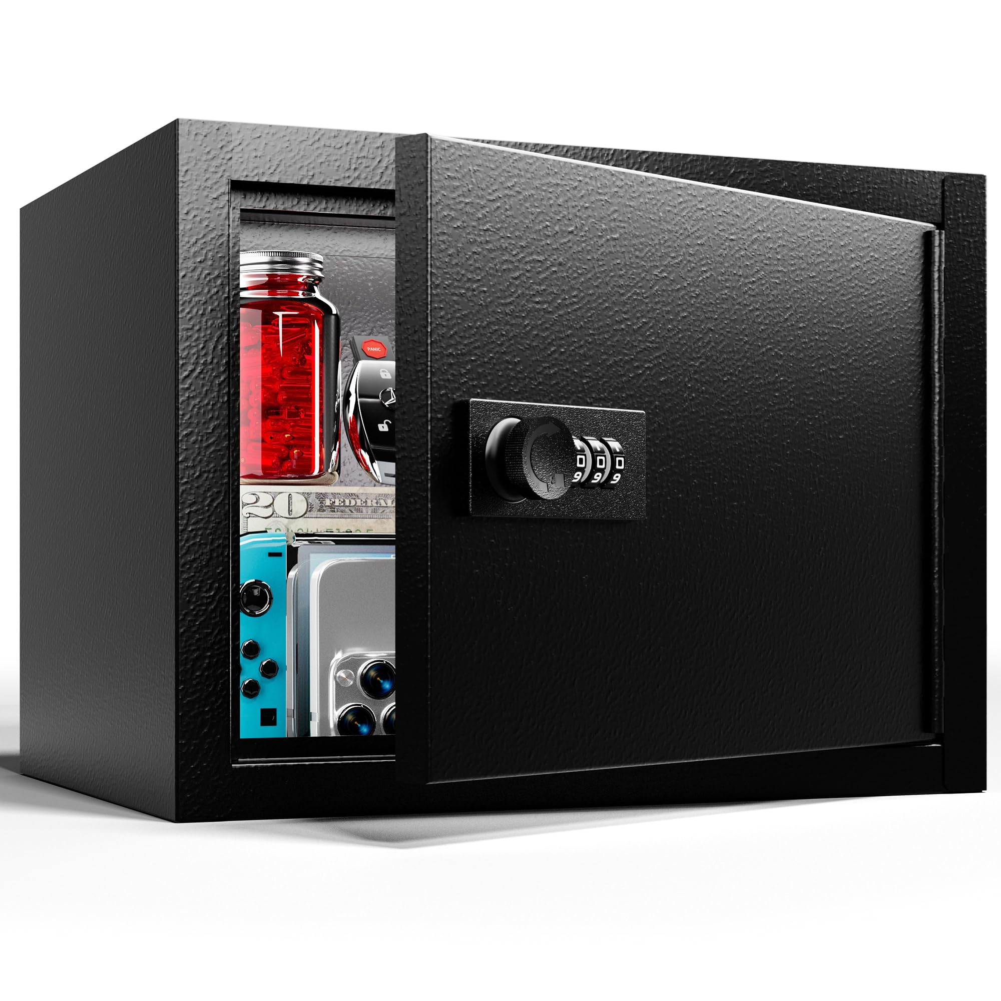 Small Safe - (0.22 cu. ft.) Mini Money Box with Combination Lock for Kids, Medicine Box for Grandmother, Phone & PSP Safe Box for Improved Self-Control (Combination Lock)