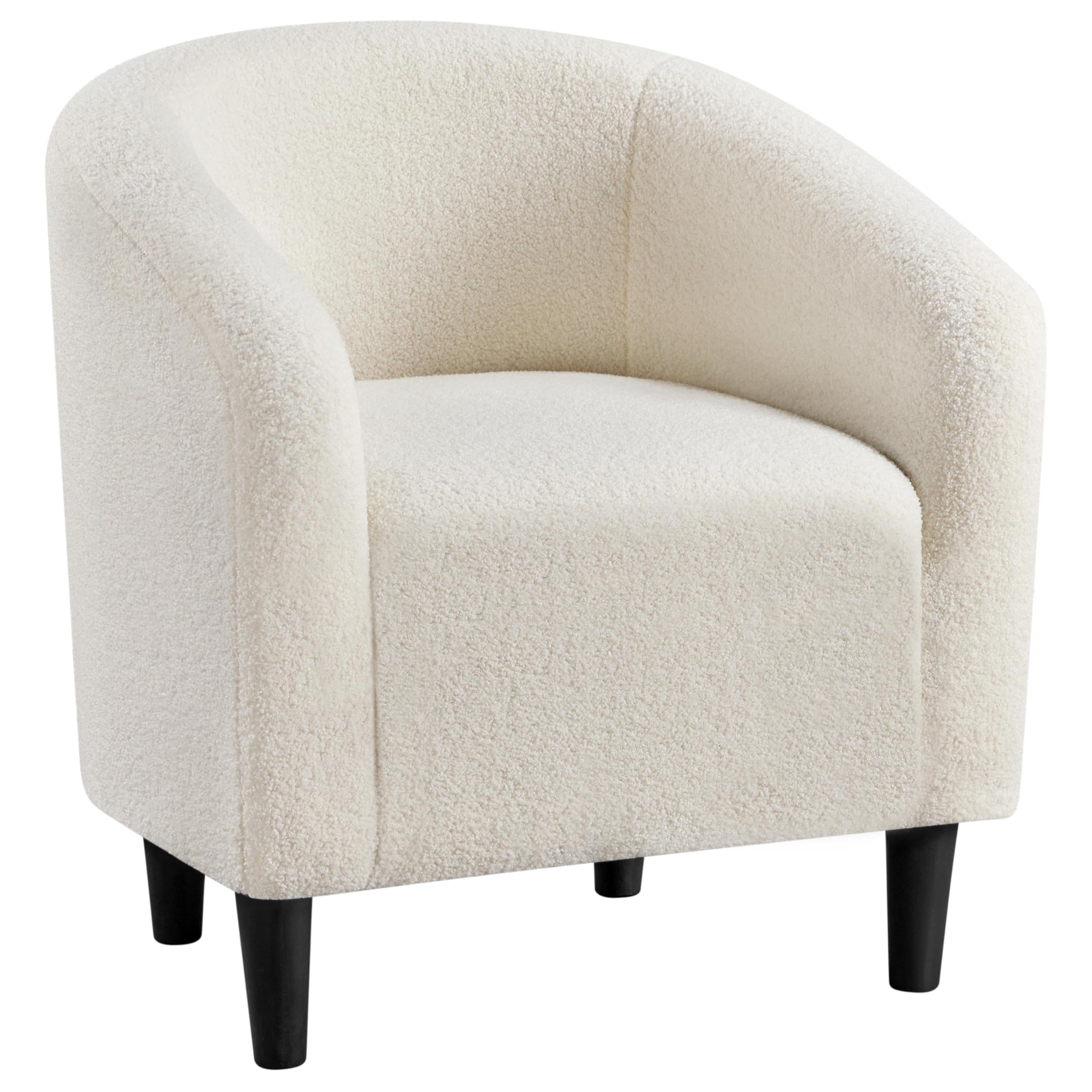 Yaheetech Accent Barrel Chair, Boucle Fabric Club Chair, Furry Sherpa Elegant Armchair with Cozy Soft Padded, Suitable for Living Room Bedroom
