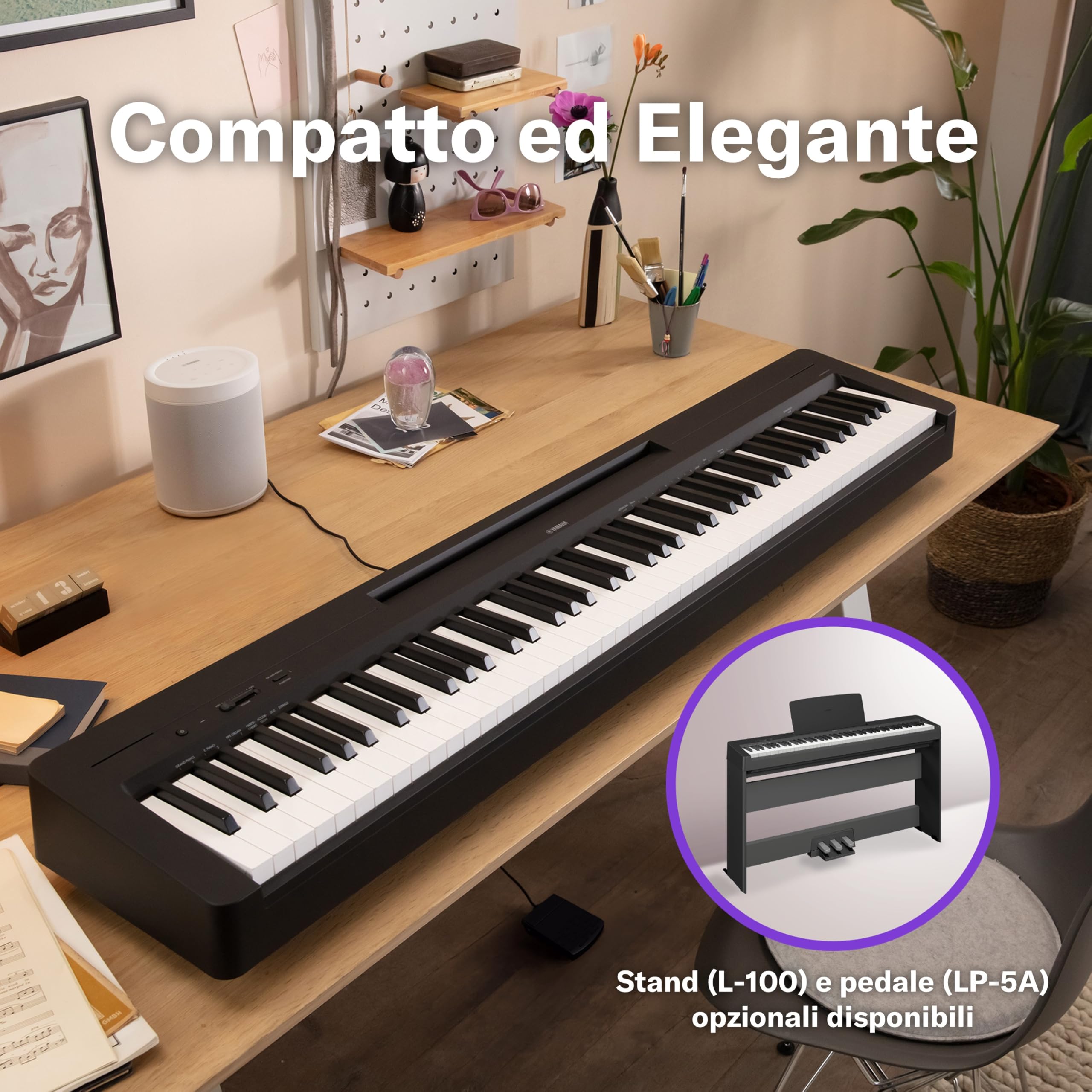 Yamaha P-145BT Digital Piano – Pianoforte Digitale Leggero e Portatile, con Tastiera Graded Hammer Compact, 88 Tasti Pesati e 10 Voci, Bluetooth – Nero
