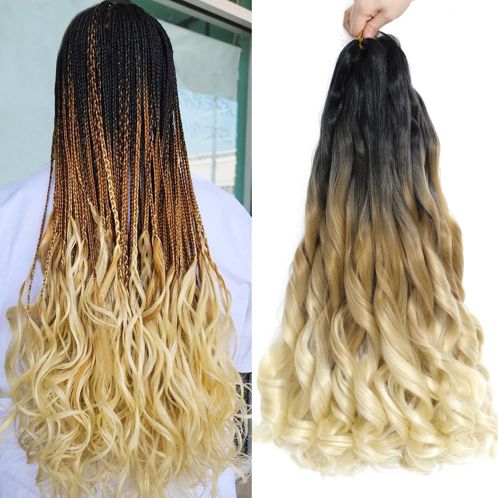 French Curl Braided 22 Inch Crochet Extensions, 8 Packs (1B/27/613), 22 Inch (Pack of 8)