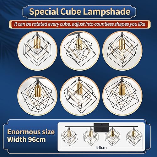 Miniatura 2 de Lámpara de tocador de 4 luces para baño, lámparas de baño sobre espejo con 4 pantallas giratorias, modernas luces montadas en la pared, negro mate,