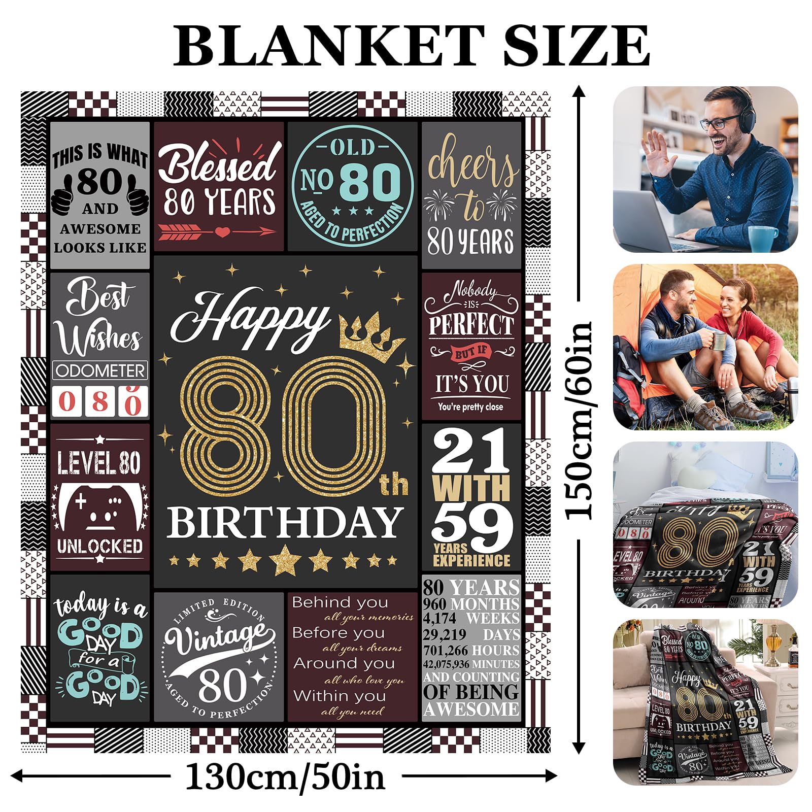 Regalo per 80° compleanno per uomo Lui 80 anni Regali di compleanno Coperta Regalo per uomo di 80 anni
