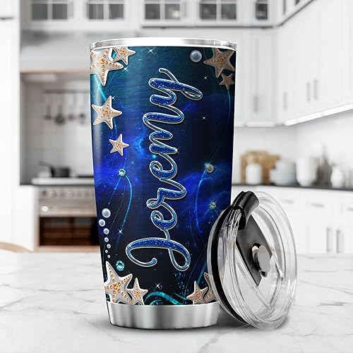 Miniatura 10 de Vaso personalizado lindo delfín regalo para niñas, luna, flor, delfines, mar, océano, animal taza de café con tapa, taza de viaje aislada de acero