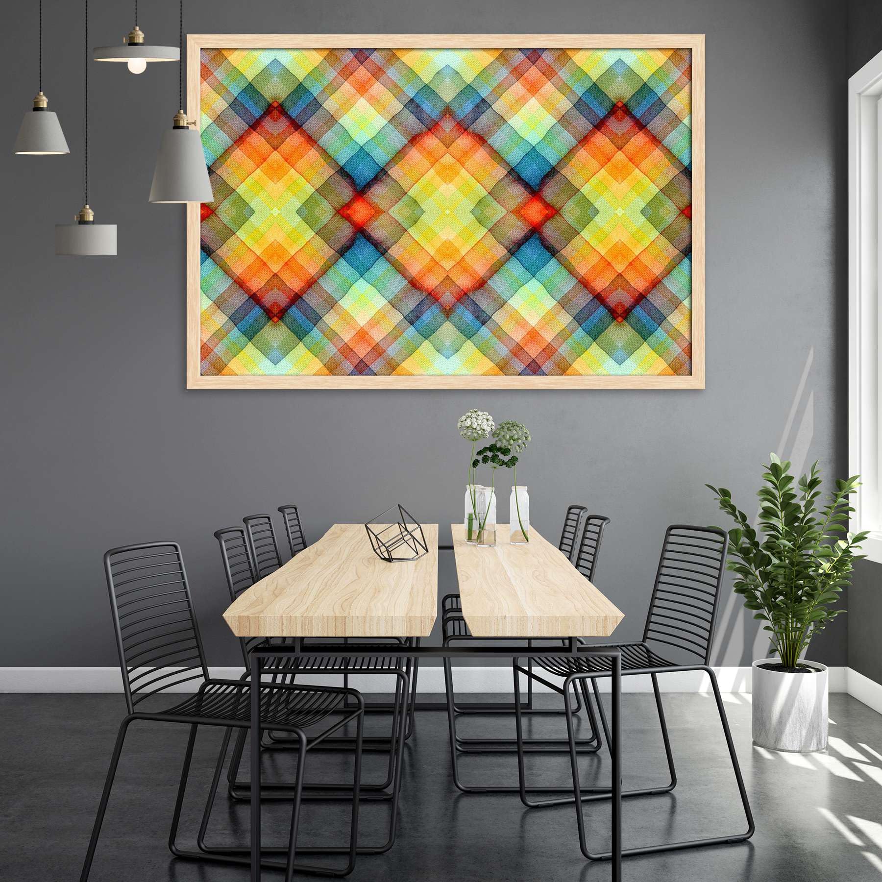 Pitaara Box Abstract Tartan Watercolors Canvas Painting Natural Brown Synthetic Frame 26.5 x 18 inch (67 x 46 cms)