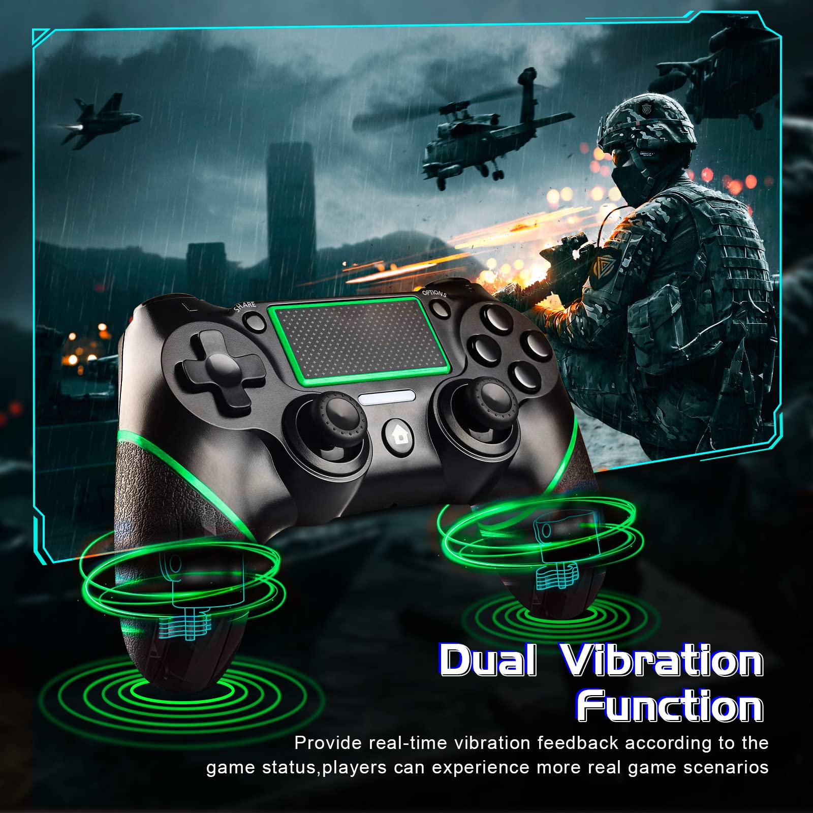 Holilo Controller wireless per PS-4, controller di gioco compatibile con P-S4/Pro/Slim Gamepad con Doppia Vibrazione/Sensore Giroscopico a 6 Assi/Risveglio/Touch Panel-Verde