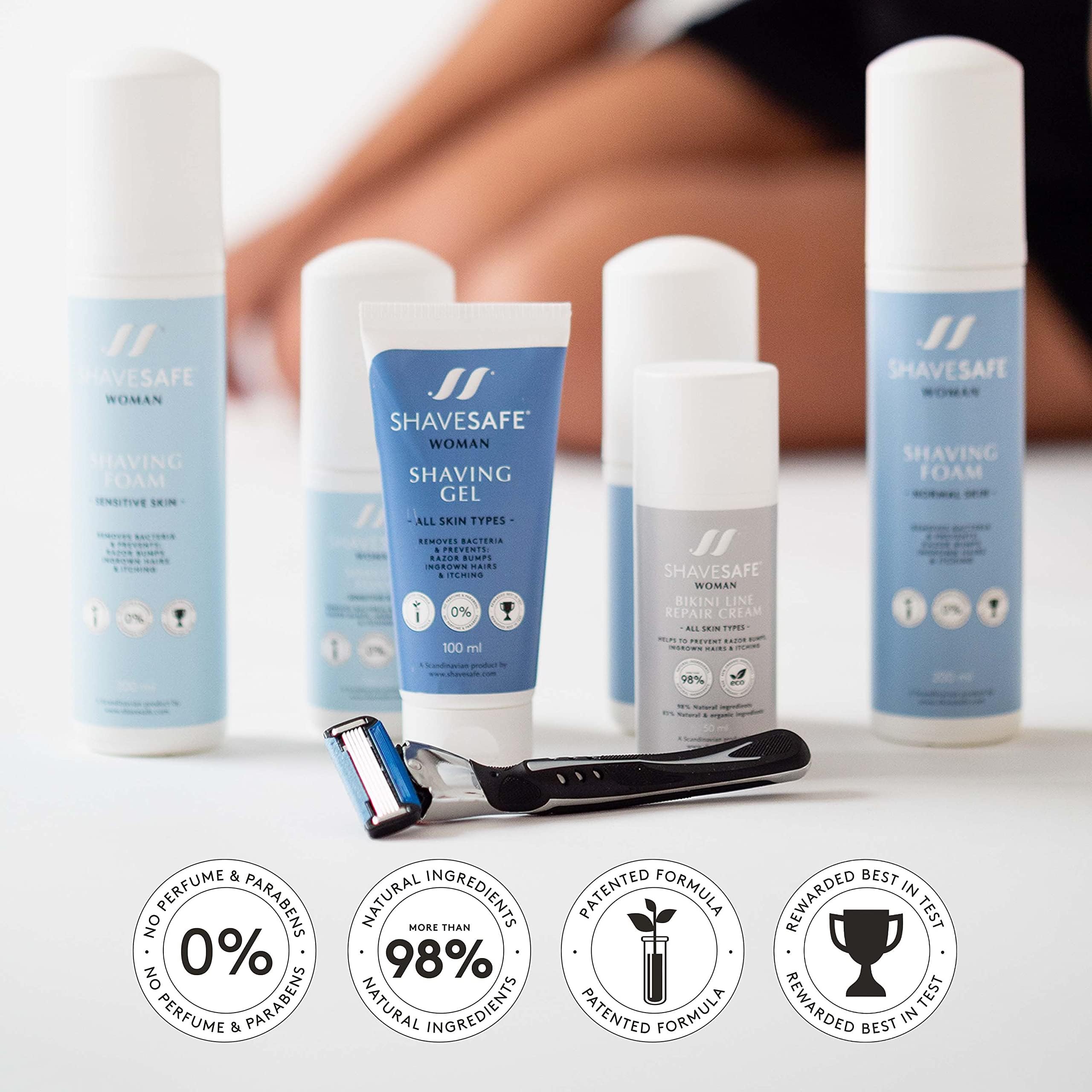 ShaveSafe, 3 confezioni da 100 ml, rasatura liscia e setosa senza irritazioni, riduce facilmente le scottature e i peli incarniti, approvata dal dermatologo per una rasatura delicata e sicura