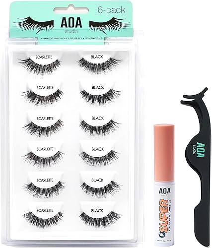 Miniatura 8 de AOA Studio Alexis - Juego de 6 pares de pestañas postizas naturales hechas a mano con pegamento y pinzas, volumen natural, reutilizables, pestañas