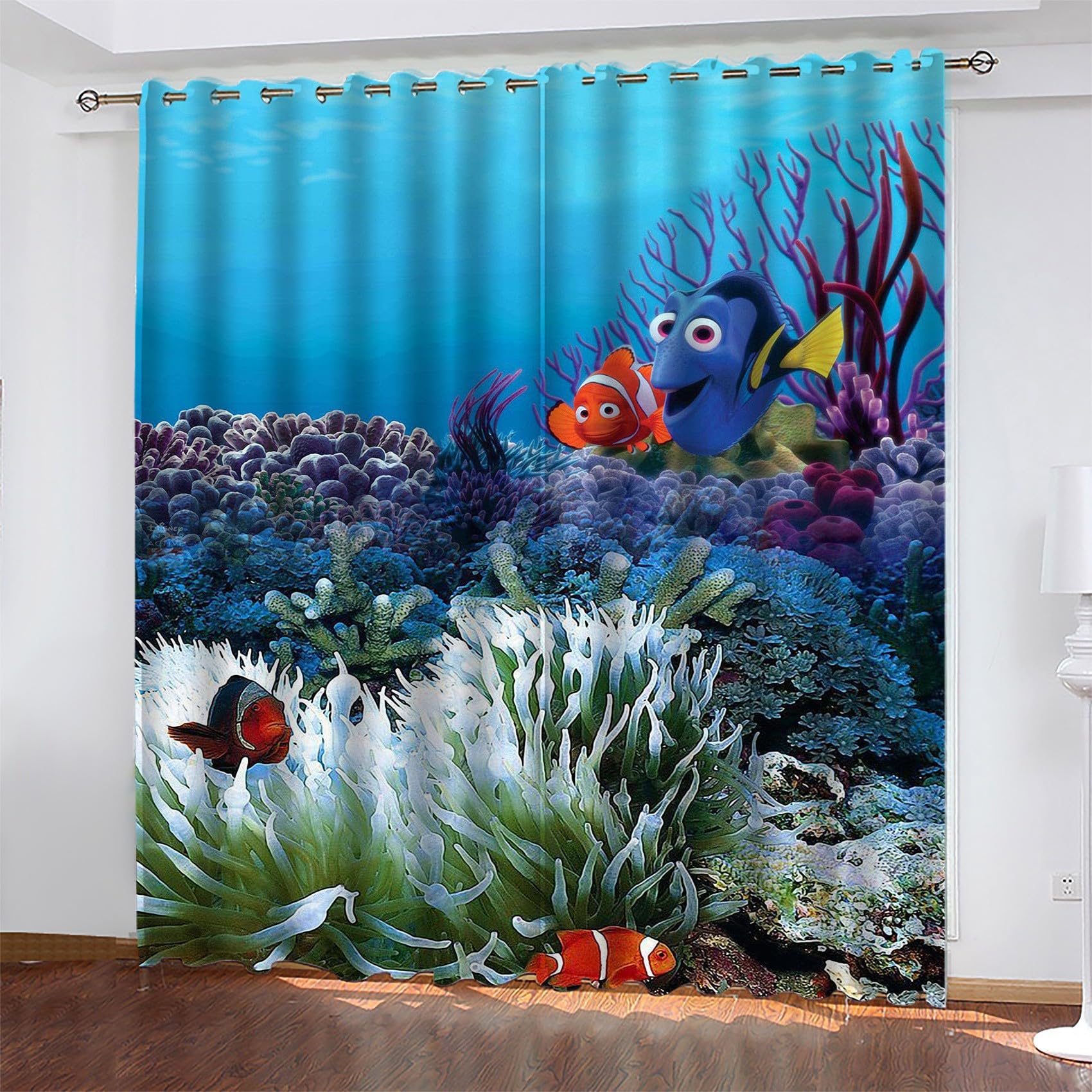 Cortinas Opacas Termicas Coral Cortinas Dormitorio Peces pequeños Cortinas Decoración para Ventana Salón Dormitorio Comedor, 2 Piezas, 140 x 280 cm