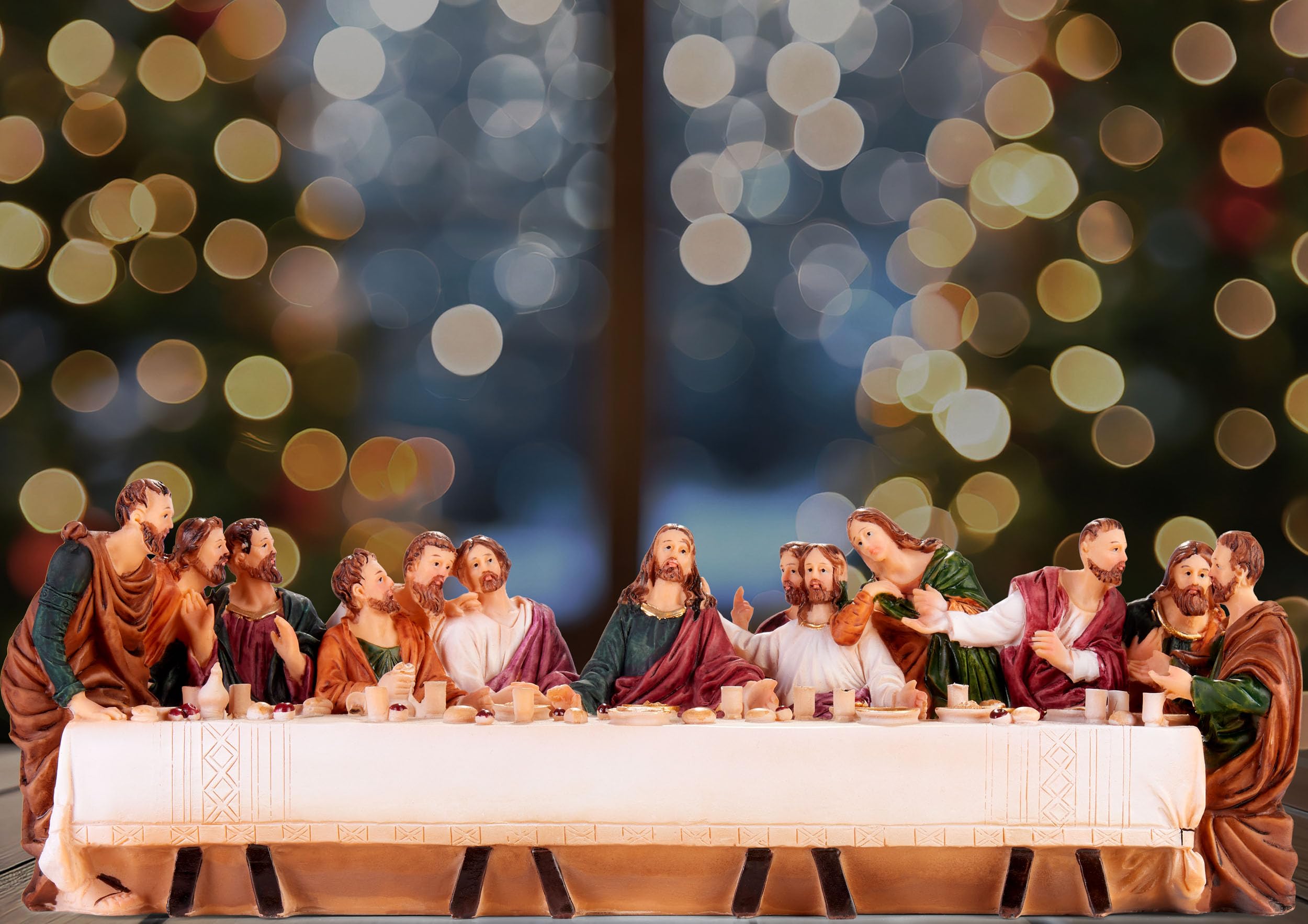 BRUBAKER Das letzte Abendmahl - Jesus und Seine 12 Jünger am Tisch - 36 cm Weihnachtsfigur mit handbemalten Figuren aus Polyresin - Abendmahlszene Weihnachtsdekoration - Tischdekoration