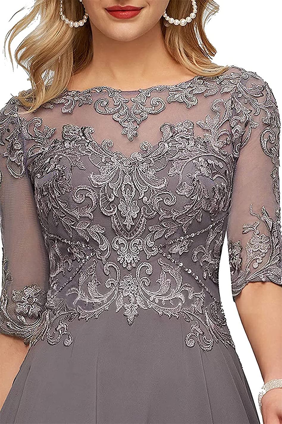 N/ C Vestidos de noche formales con apliques de encaje para madre de la novia y media manga alta y baja