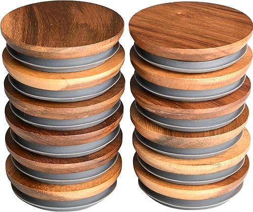 Tapa de madera para tarros Mason de boca ancha, juego de 12, tapas de madera de acacia con sello de silicona hermético, diseñado por S1EGAN