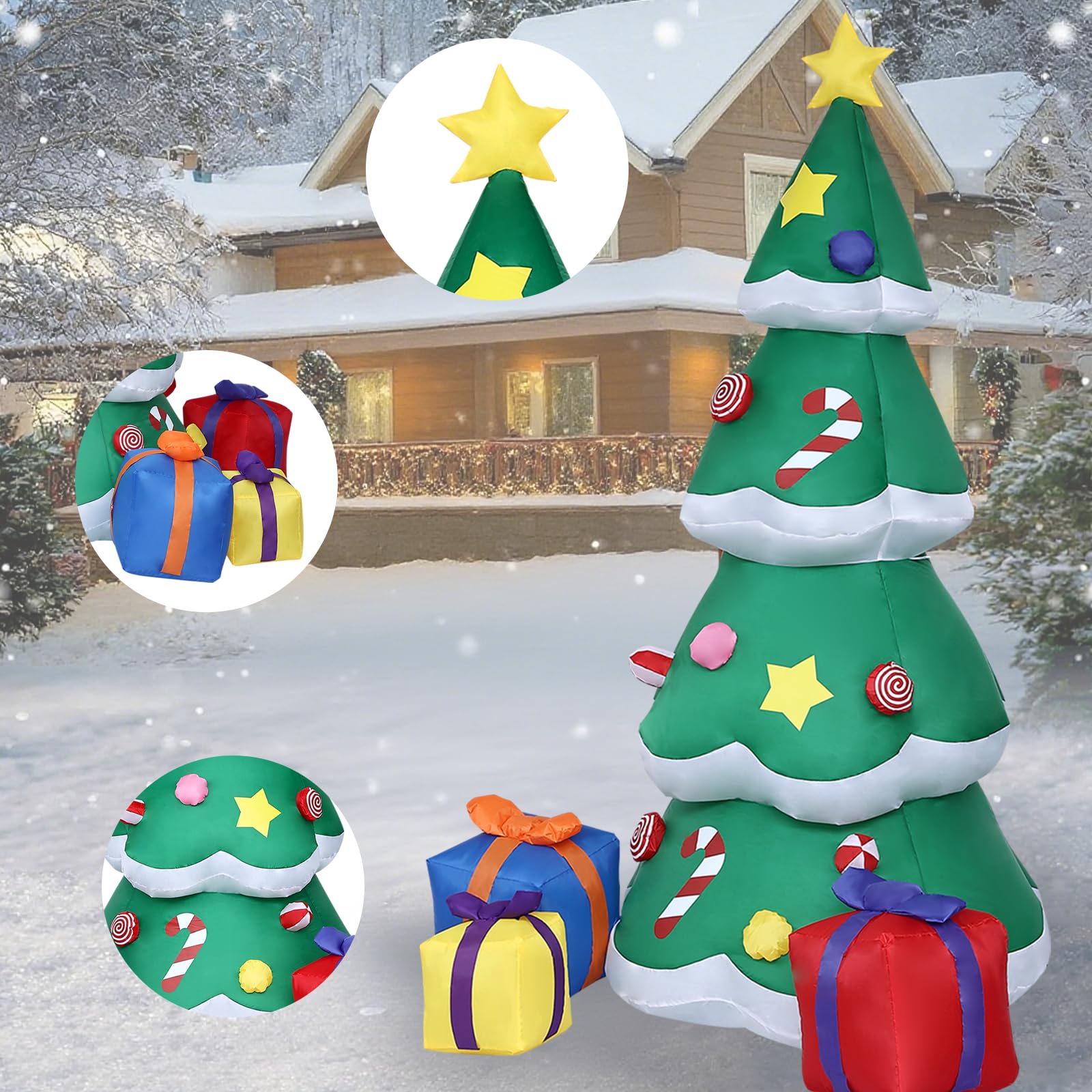 OHMG 2,1 m Decorazione natalizia per esterni, gonfiabile, con luci a LED, albero gonfiabile, con sacchetto regalo, gonfiabile, per giardino, prato, terrazza, festa