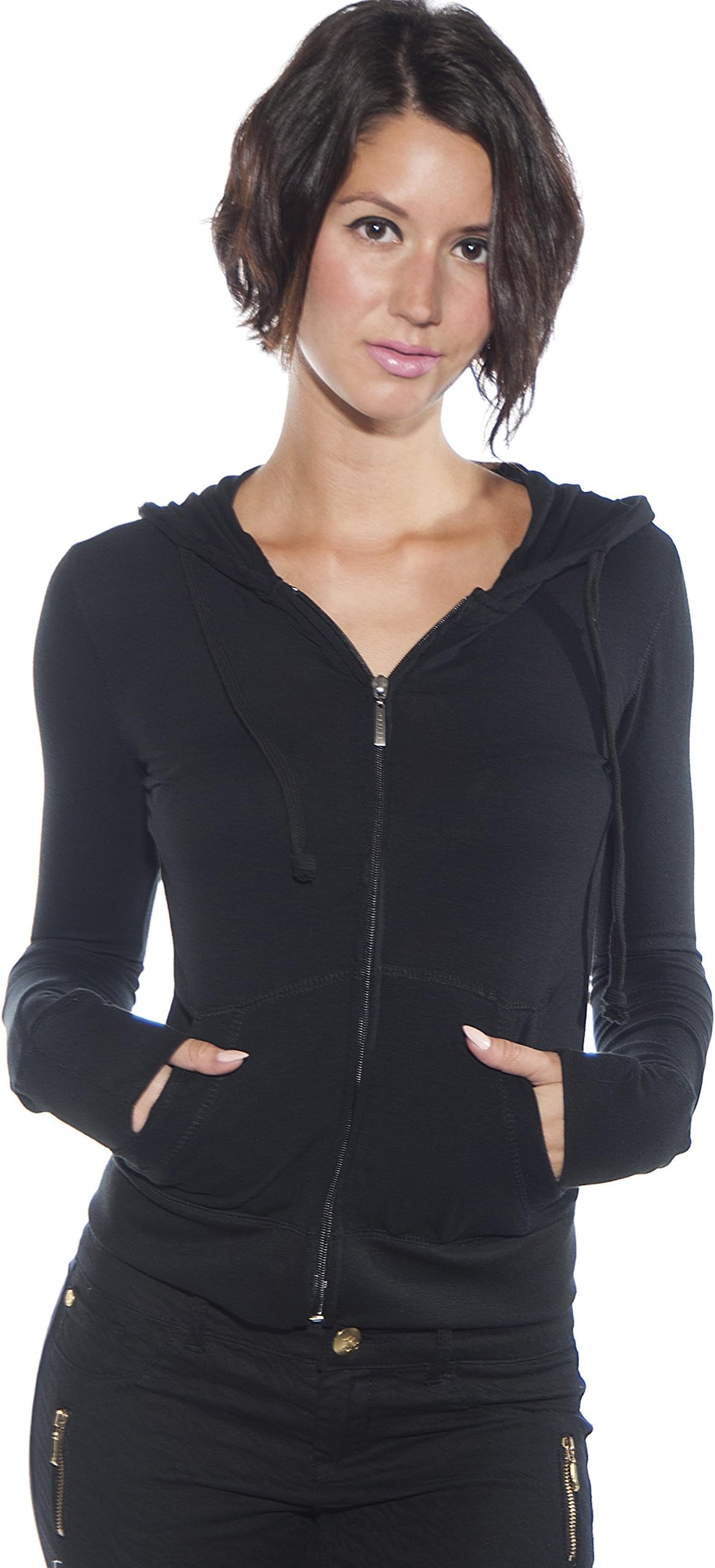ACTIVE BASIC Womens Athletic Fitted Zip up Sweat Shirt Hoodie Black m