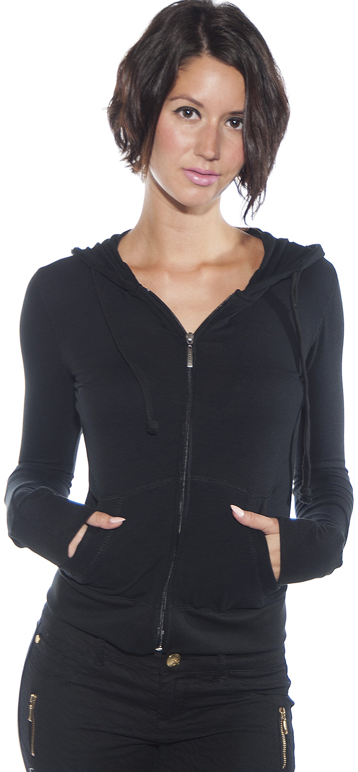 ACTIVE BASIC Womens Athletic Fitted Zip up Sweat Shirt Hoodie Black m