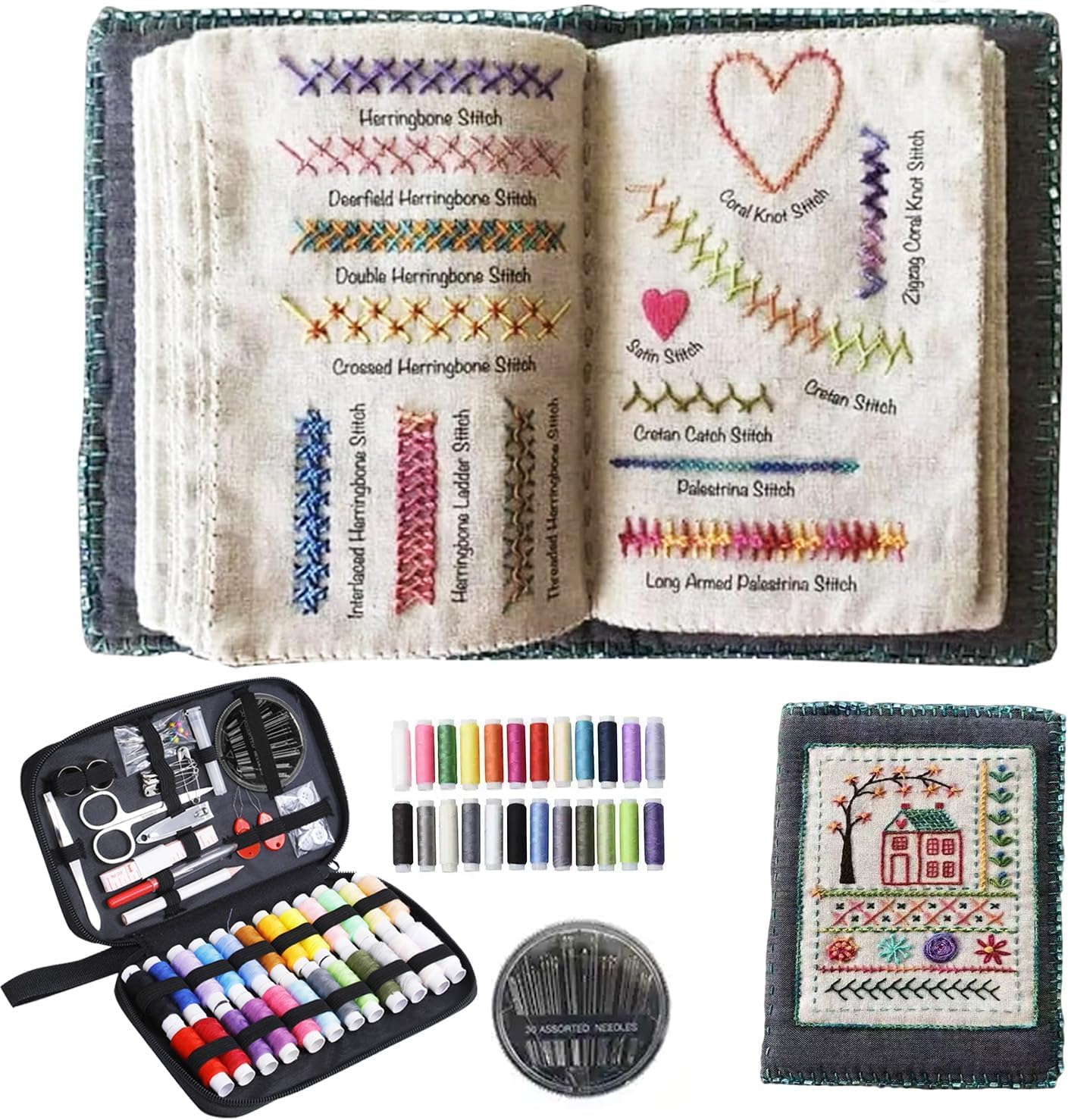 Haoyeguoji White Diy Stitch Book, Mini Stitch Book Sets With Instructions, Embroidery Sewing Book, 86 Unique Stitches, Learn A Variety Of Sewing Techniques, Yes Beginners And Embroidery Enthusiasts Creative Gift