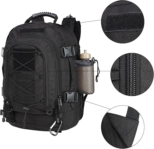 Miniatura 5 de Mochila táctica grande para hombre, mochila militar con sistema de bricolaje para viajes, trabajo, campamento, caza, senderismo, deportes, Negro -,