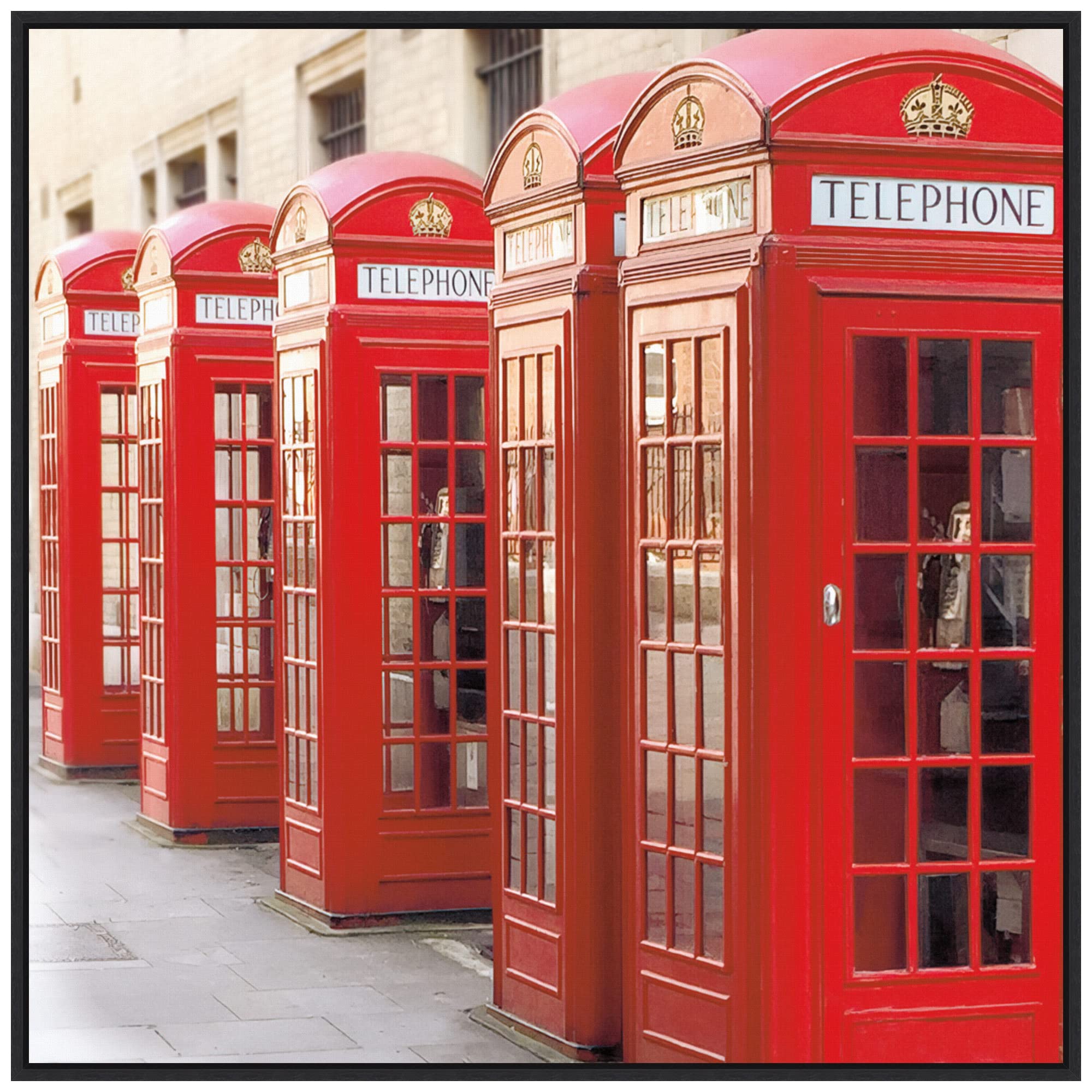 Amanti Art Framed Canvas Wall Art 30x30 London Phoneboxes by Wild Apple Portfolio, Framed Wall Art Canvas, Architecture Artwork, Modern Decor, Large Poster Painting for Living Room, Bedroom,