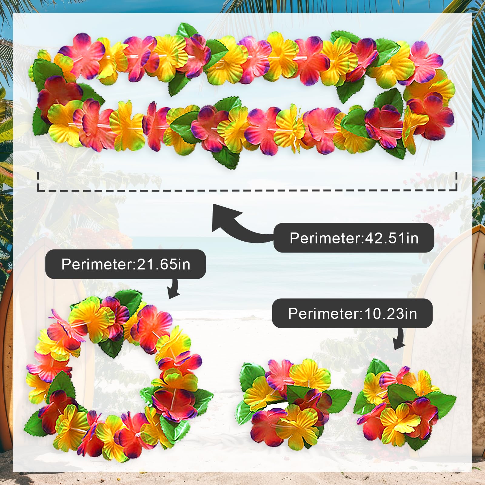 LANGFON Hawaiian Leis Hawaiian Accessories for Women Hawaiian Party Decorations Hawaiian Flower Leis Set Graduation Leis for Adults Luau Party Supplies Favors Accessories Tropical Party Decorations