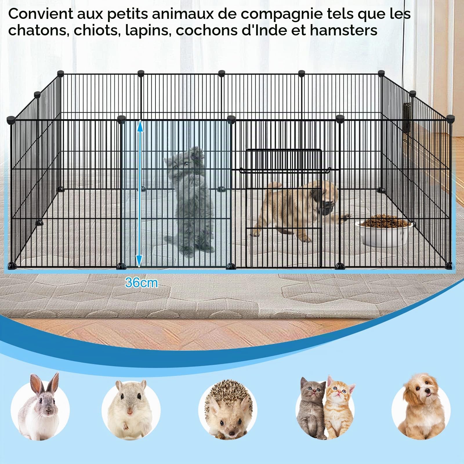UISEBRT Lot de 12 enclos grillagés pour lapins et cochons d'Inde, cage pour petits animaux avec porte, enclos pour chiots et petits animaux, intérieur et extérieur, 35 x 35 cm