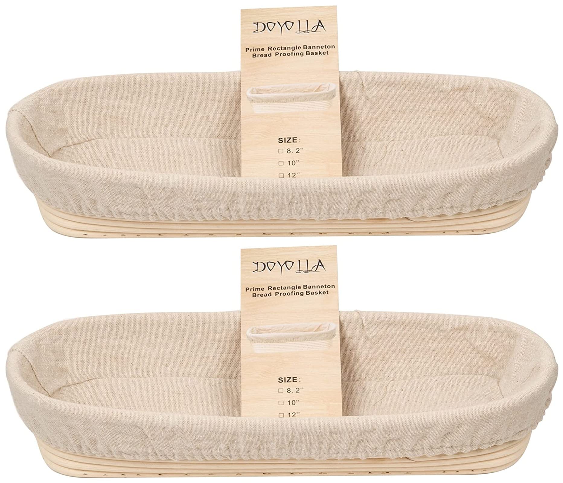DOYOLLA 14.5inch Oval Bread Dough Proofing Rising Rattan Basket & Liner Combo for Professional & Home Baking (2 basket & 2 liner)