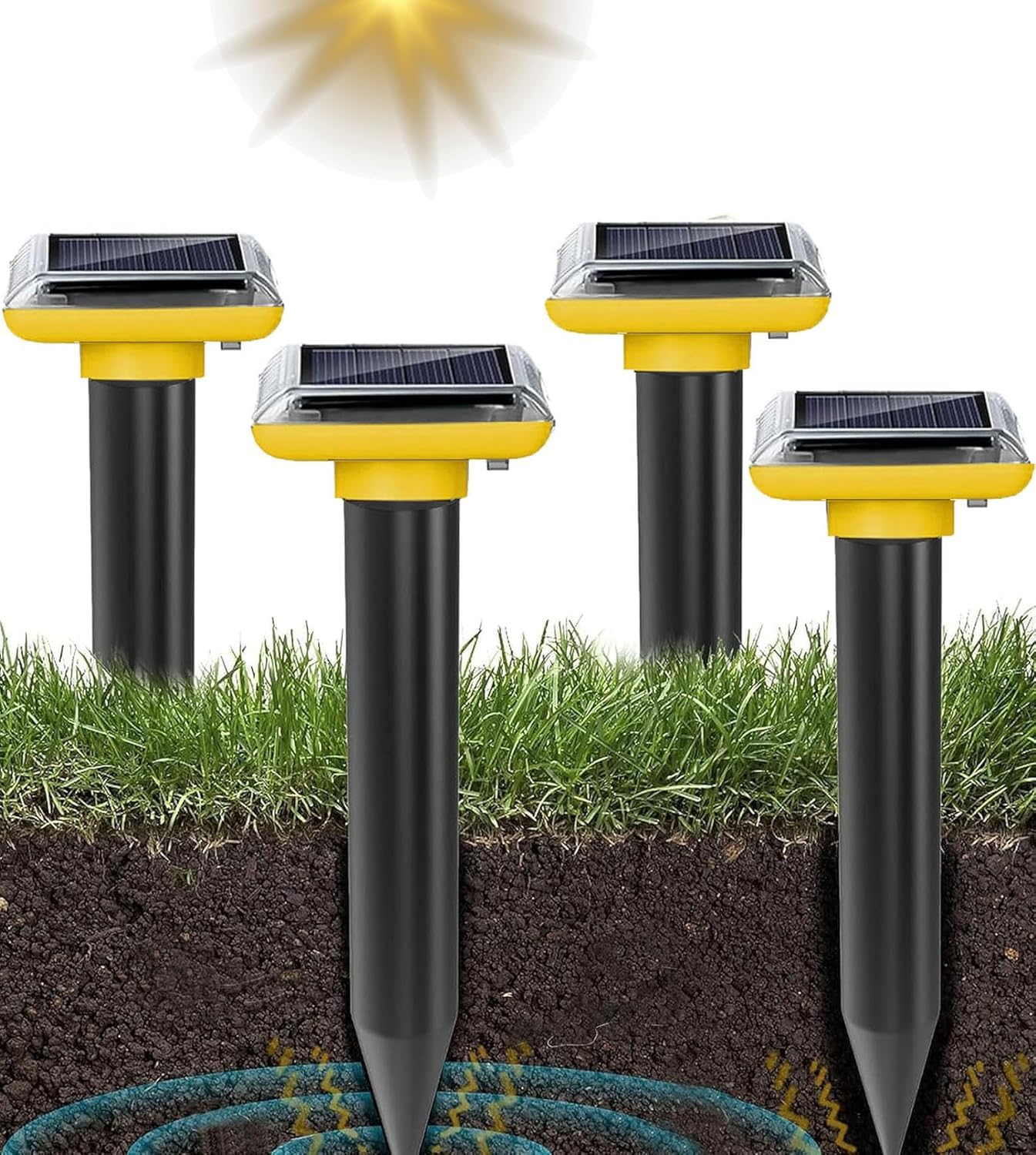 Ahuyentador de Topos 4 Piezas, Impermeable, Campañoles, Ratones, Hormigas y Serpientes, Apto para Jardines, Campos, Cultivos, Campos de Golf