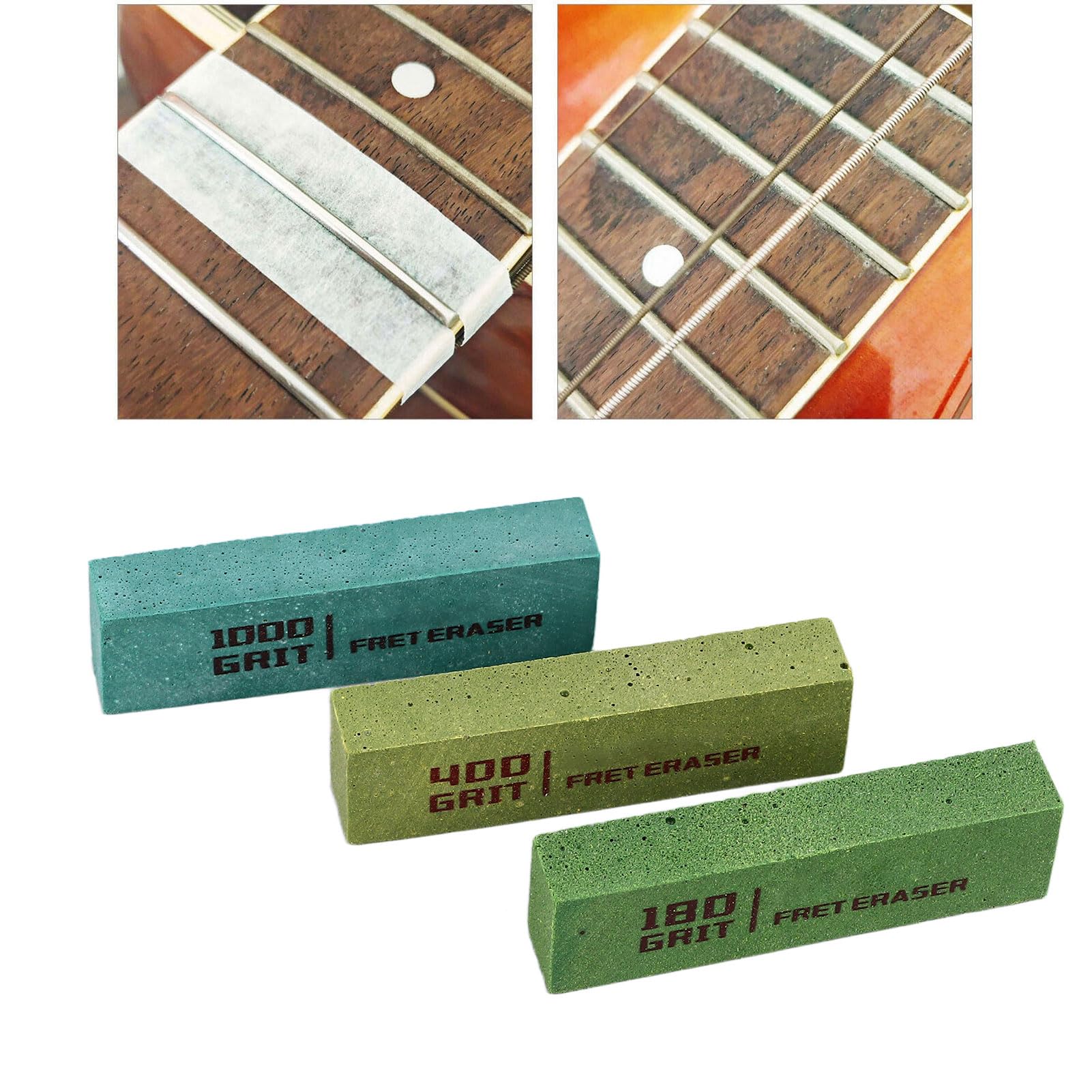 Gommes à Frettes de Guitare 3 Pièces, Blocs de Caoutchouc Abrasifs de Polissage, Outils de Nettoyage pour Cordes de Guitare