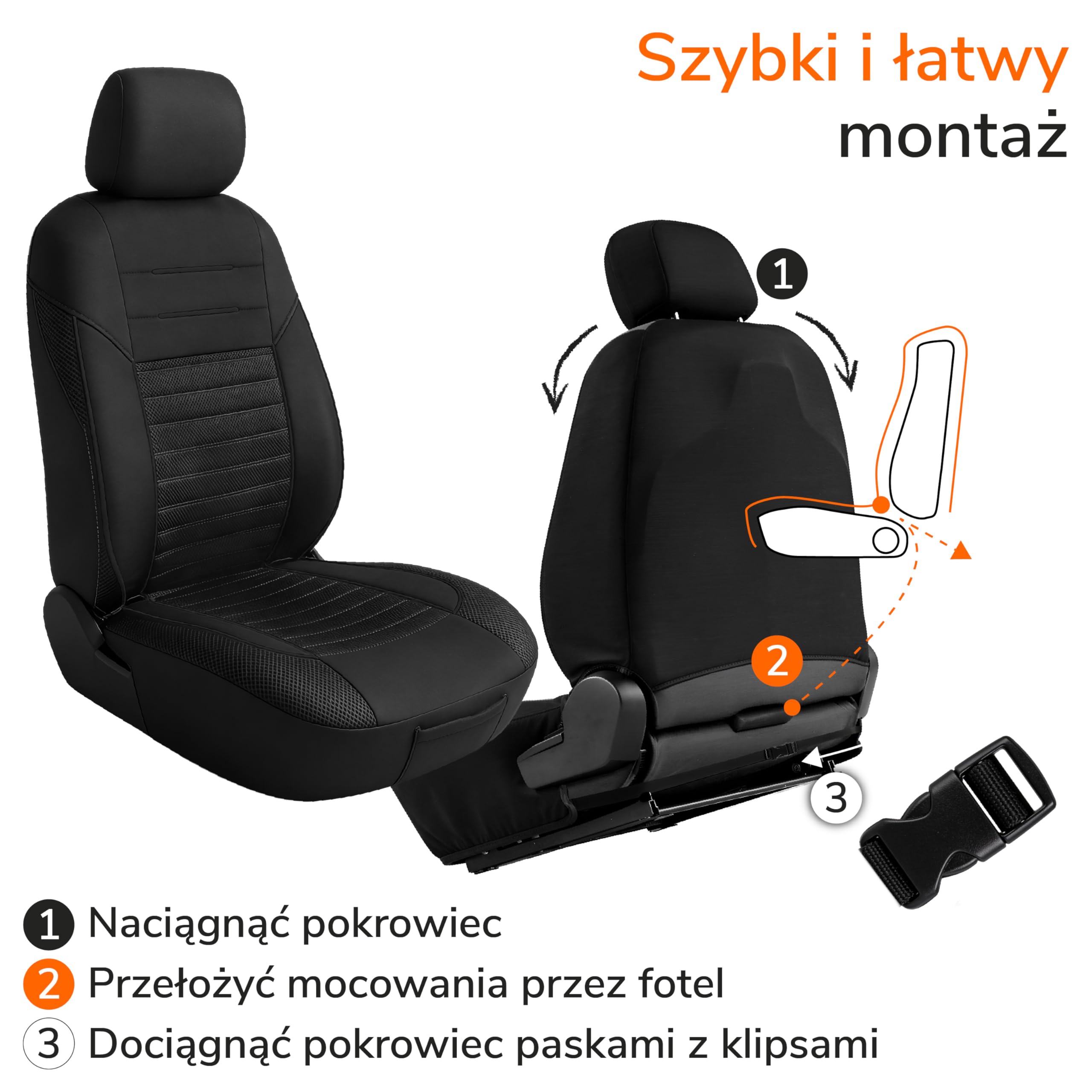 Upgrade4cars zestaw pokrowców na siedzenia samochodowe wersja 2026 | uniwersalne pokrowce na siedzenia w kolorze czarnym dla fotela kierowcy i pasażera | akcesoria do wnętrza samochodu dekoracja